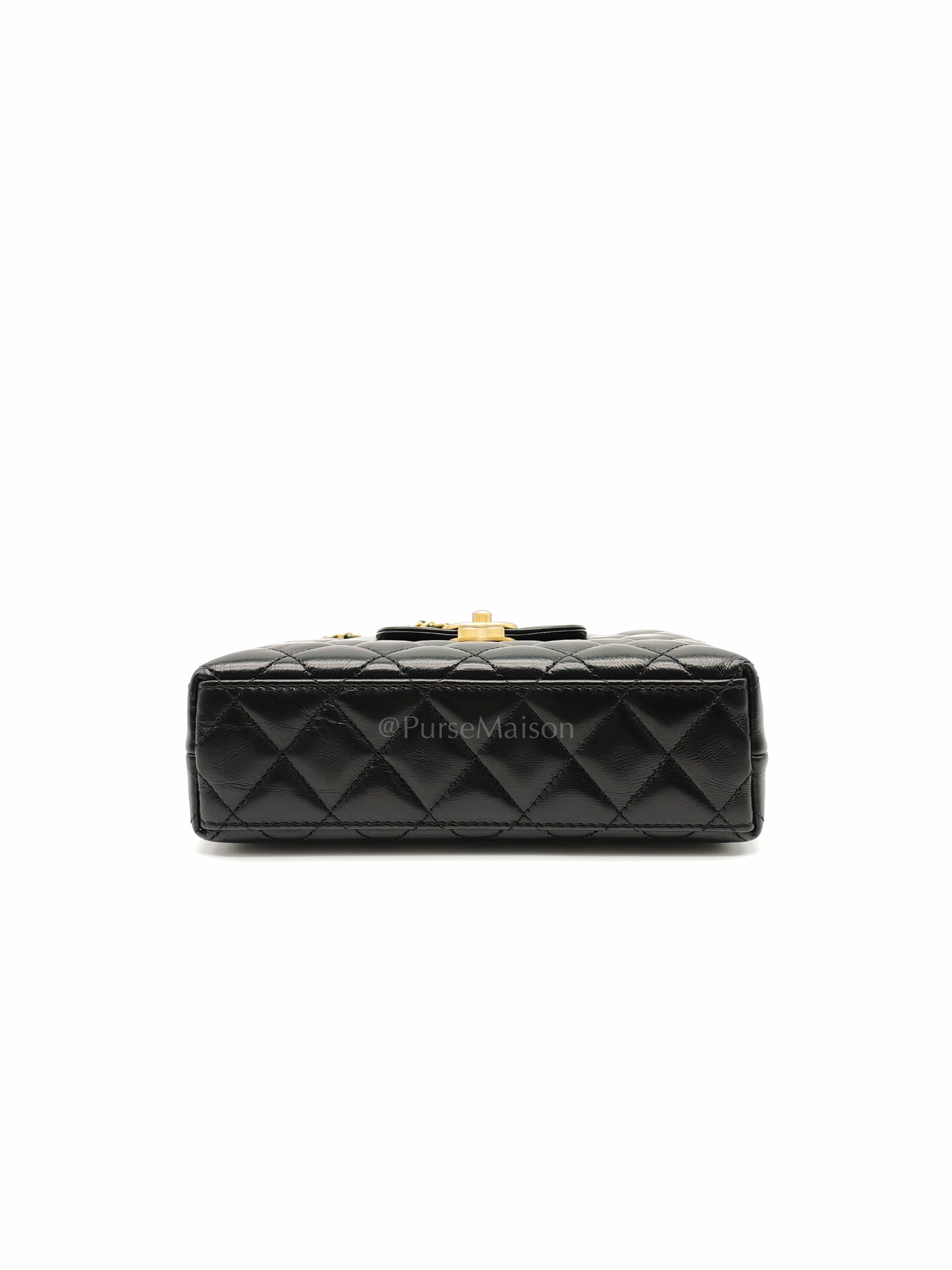 CC Kelly Small in Black Calfskin Leather & Aged Gold Hardware (Microchip)