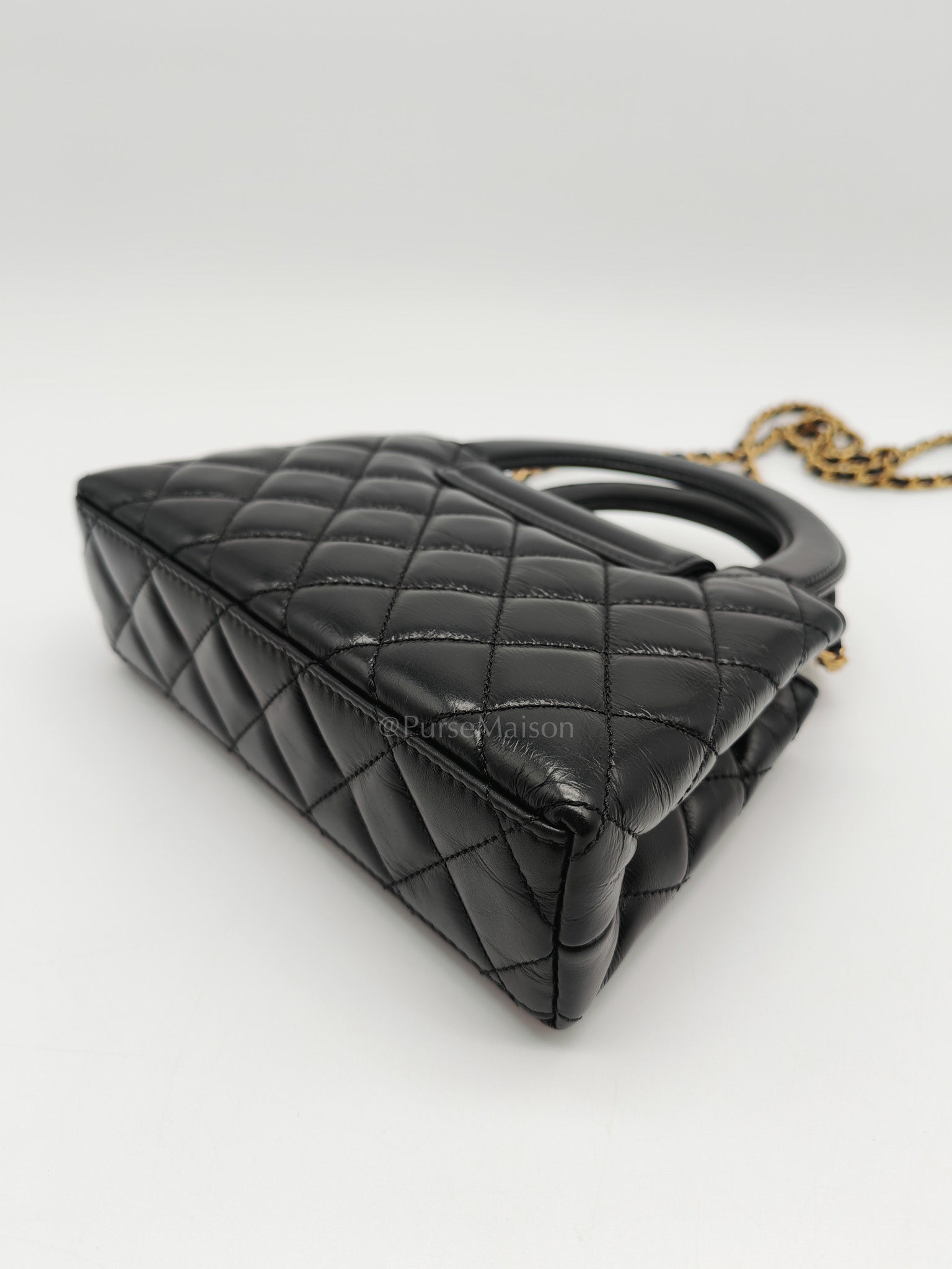 CC Kelly Small in Black Calfskin Leather & Aged Gold Hardware (Microchip)