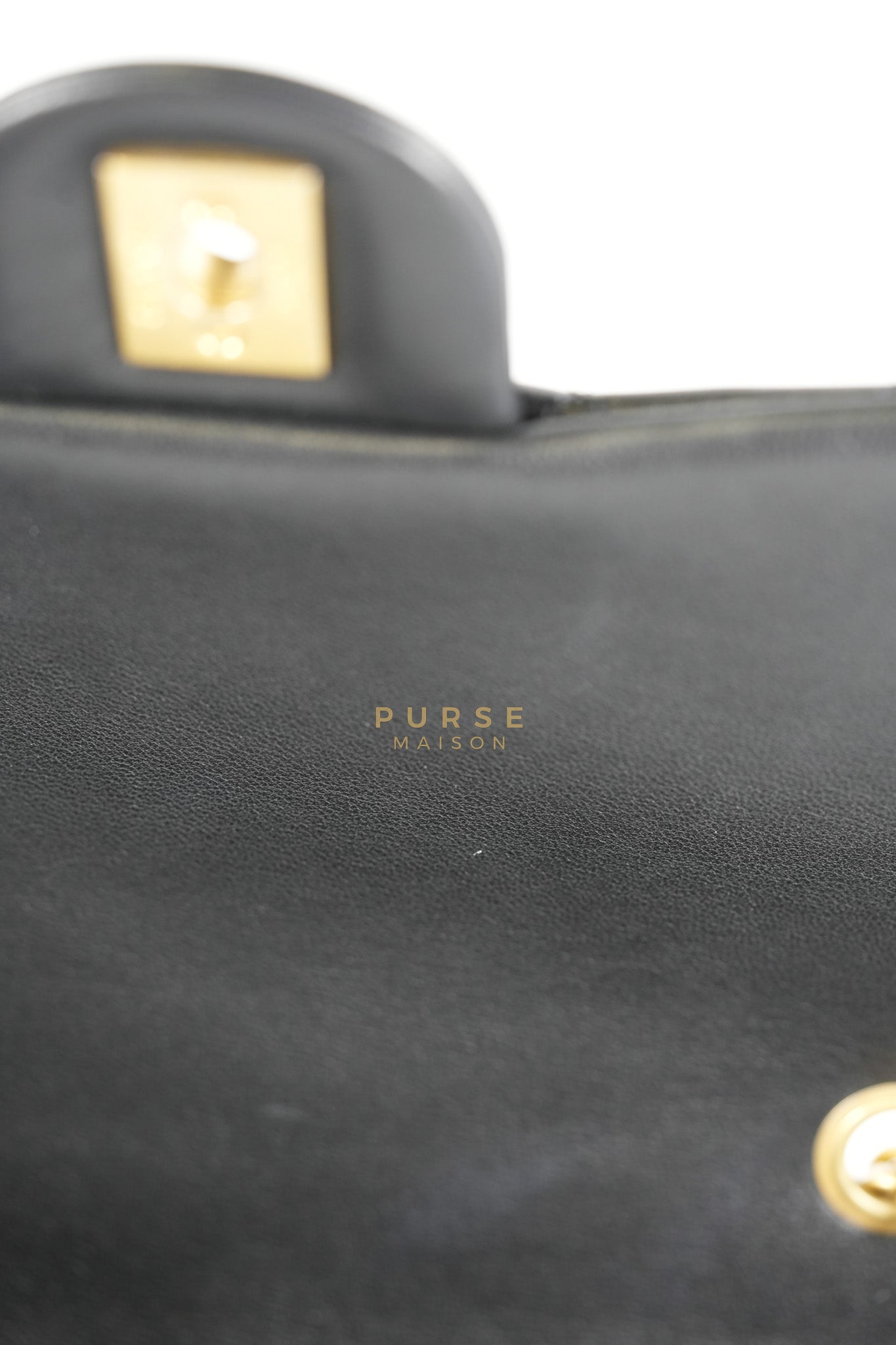 Camellia Crush Flap Medium in Black Lambskin Leather Aged Gold Hardware (Microchip) | Purse Maison Luxury Bags Shop