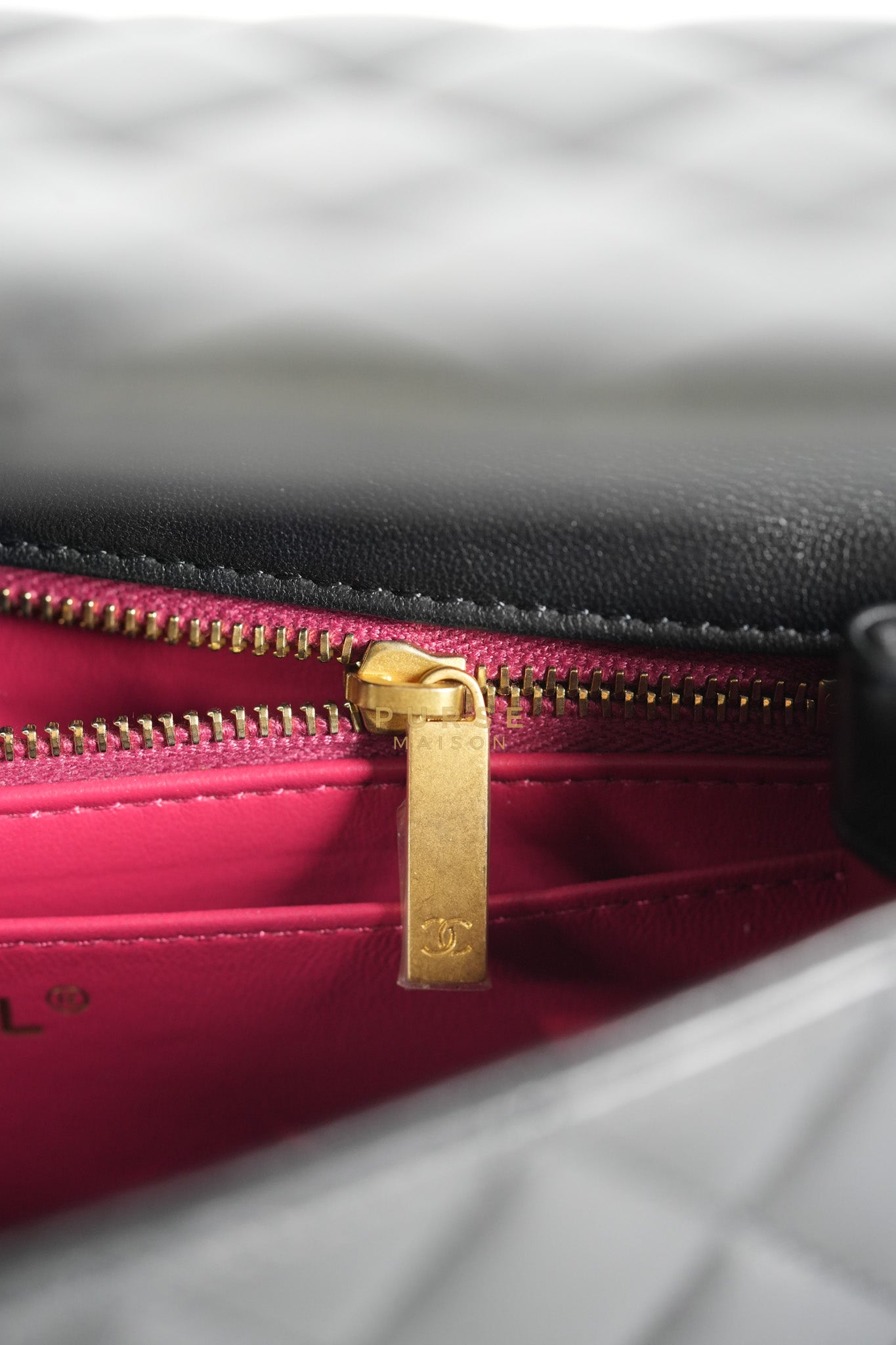 Camellia Crush Flap Medium in Black Lambskin Leather Aged Gold Hardware (Microchip) | Purse Maison Luxury Bags Shop