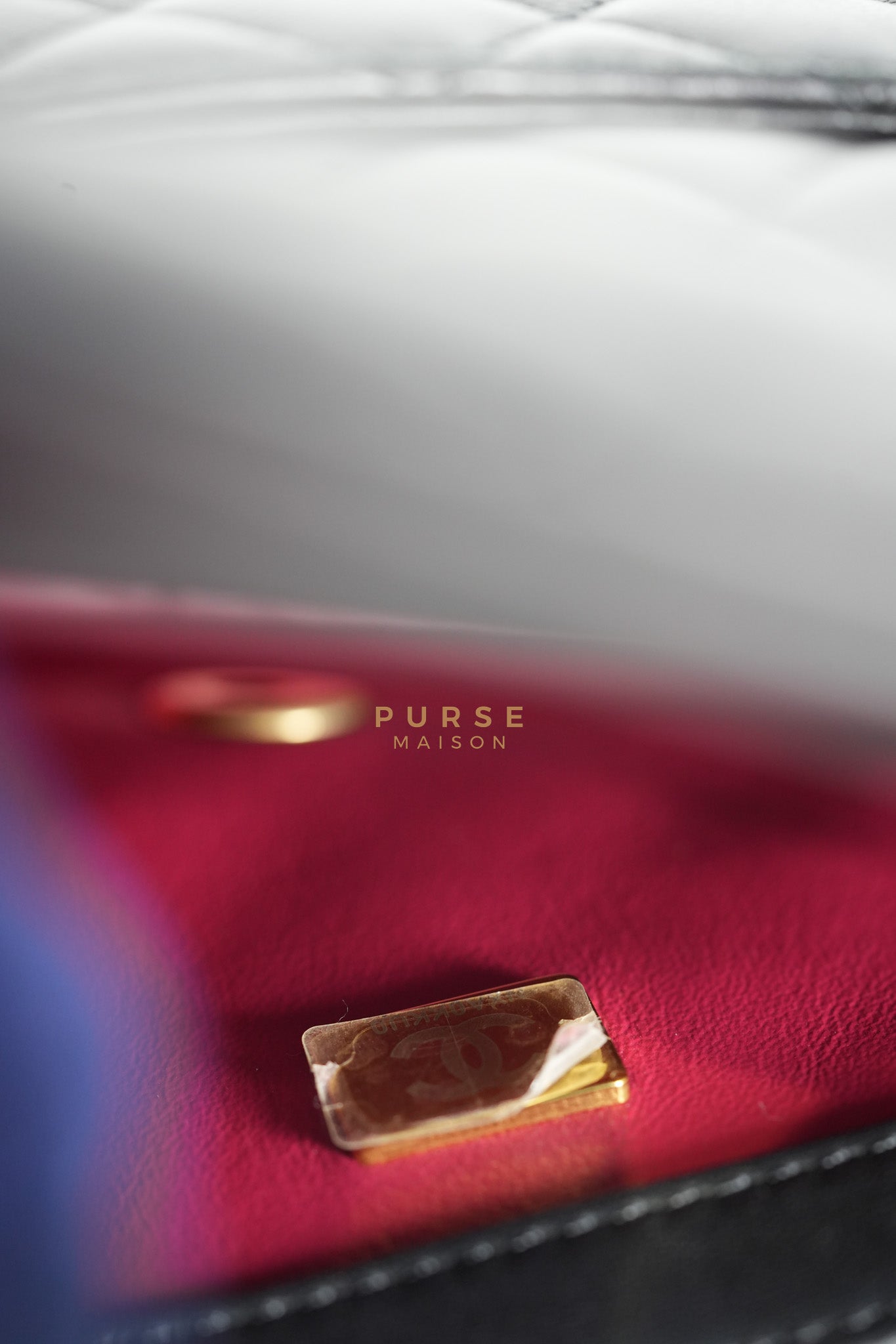 Camellia Crush Flap Medium in Black Lambskin Leather Aged Gold Hardware (Microchip) | Purse Maison Luxury Bags Shop