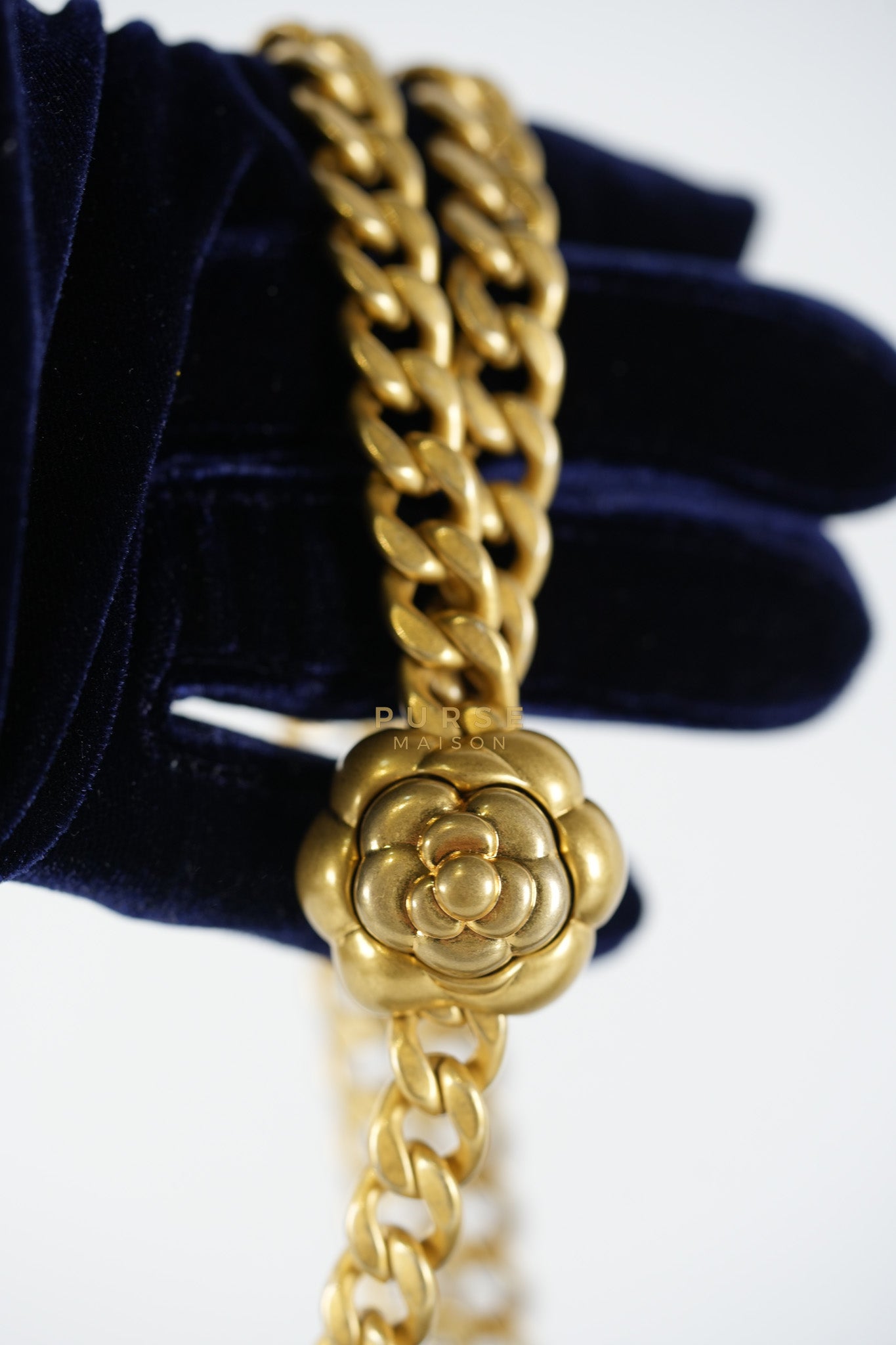 Camellia Crush Flap Medium in Black Lambskin Leather Aged Gold Hardware (Microchip) | Purse Maison Luxury Bags Shop