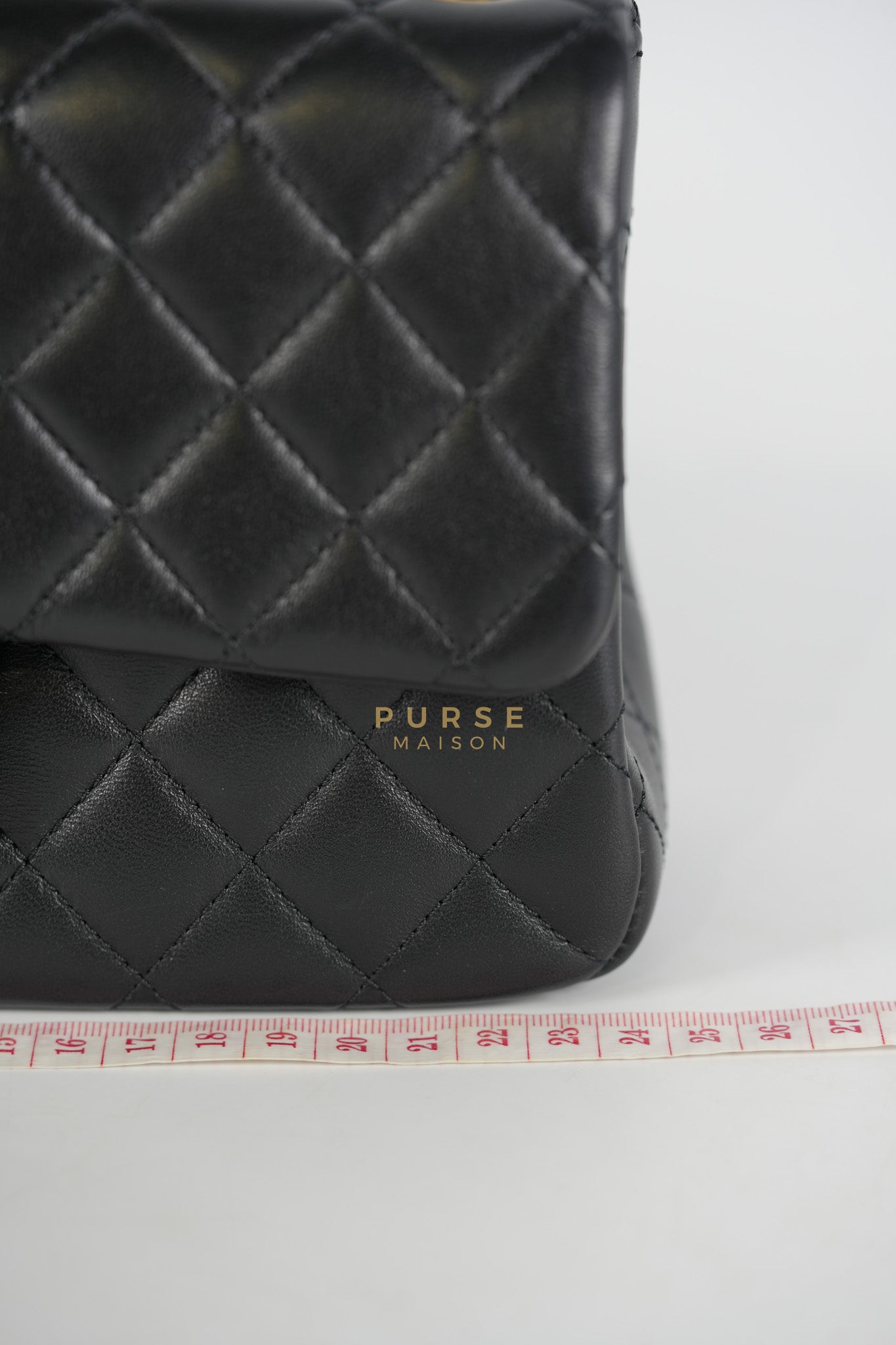 Camellia Crush Flap Medium in Black Lambskin Leather Aged Gold Hardware (Microchip) | Purse Maison Luxury Bags Shop