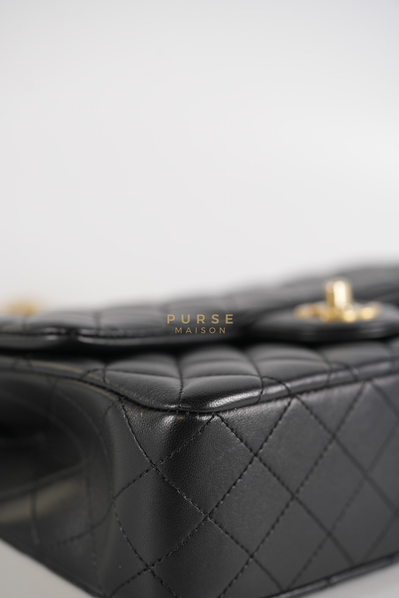 Camellia Crush Flap Medium in Black Lambskin Leather Aged Gold Hardware (Microchip) | Purse Maison Luxury Bags Shop