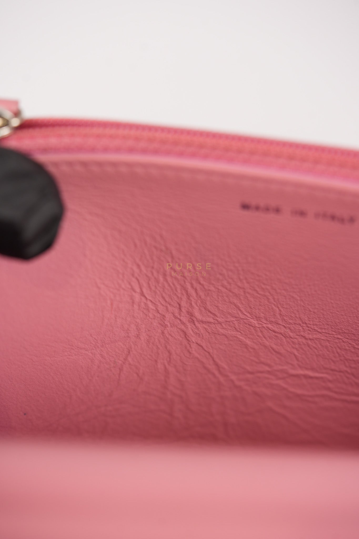 Camellia Embossed Wallet On Chain (WOC) in Pink Lambskin Leather and Silver Hardware Series 16 | Purse Maison Luxury Bags Shop