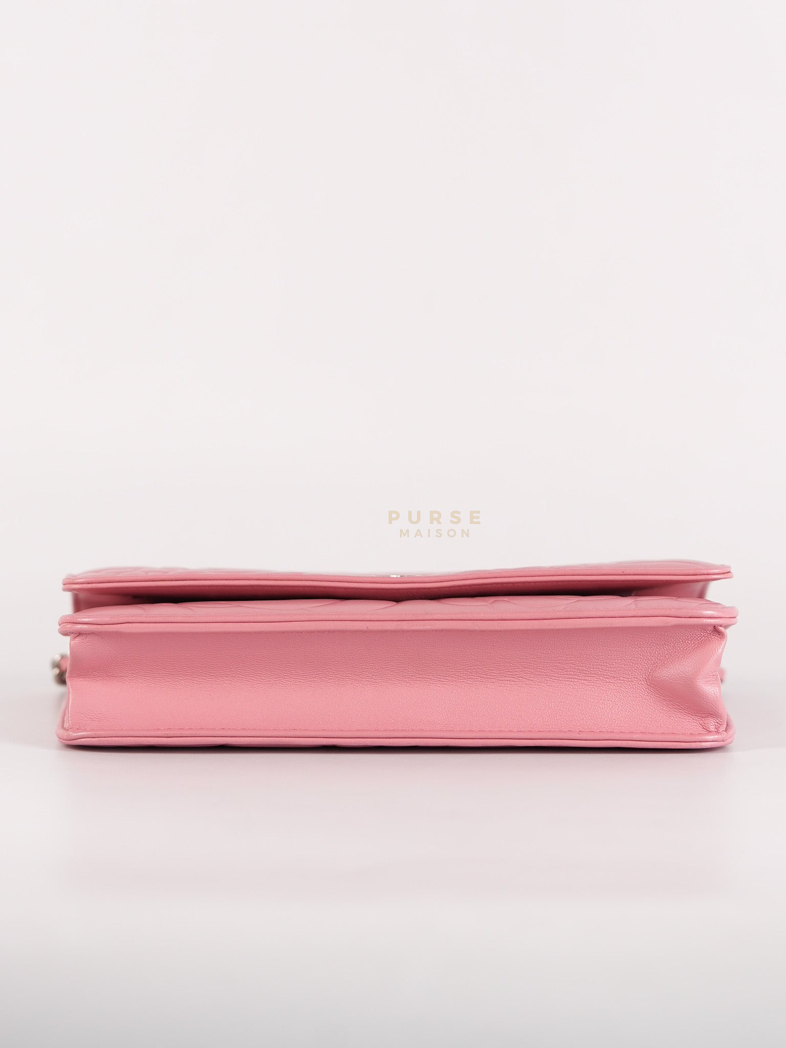Camellia Embossed Wallet On Chain (WOC) in Pink Lambskin Leather and Silver Hardware Series 16 | Purse Maison Luxury Bags Shop