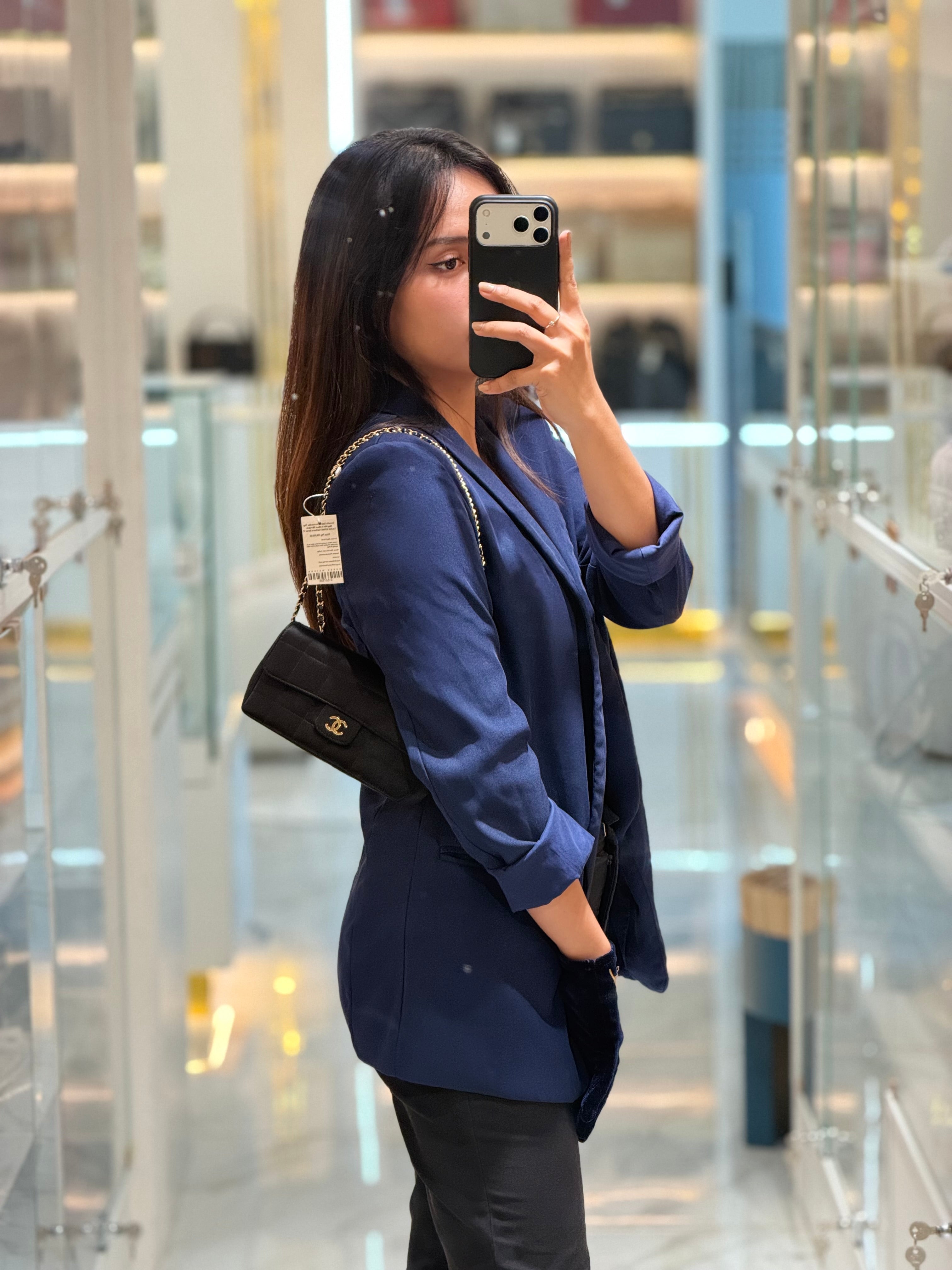 Camellia Satin Chocolate Bar Flap Bag Mini in Black Silk Fabric Leather & Gold Hardware Series 12 | Purse Maison Luxury Bags Shop