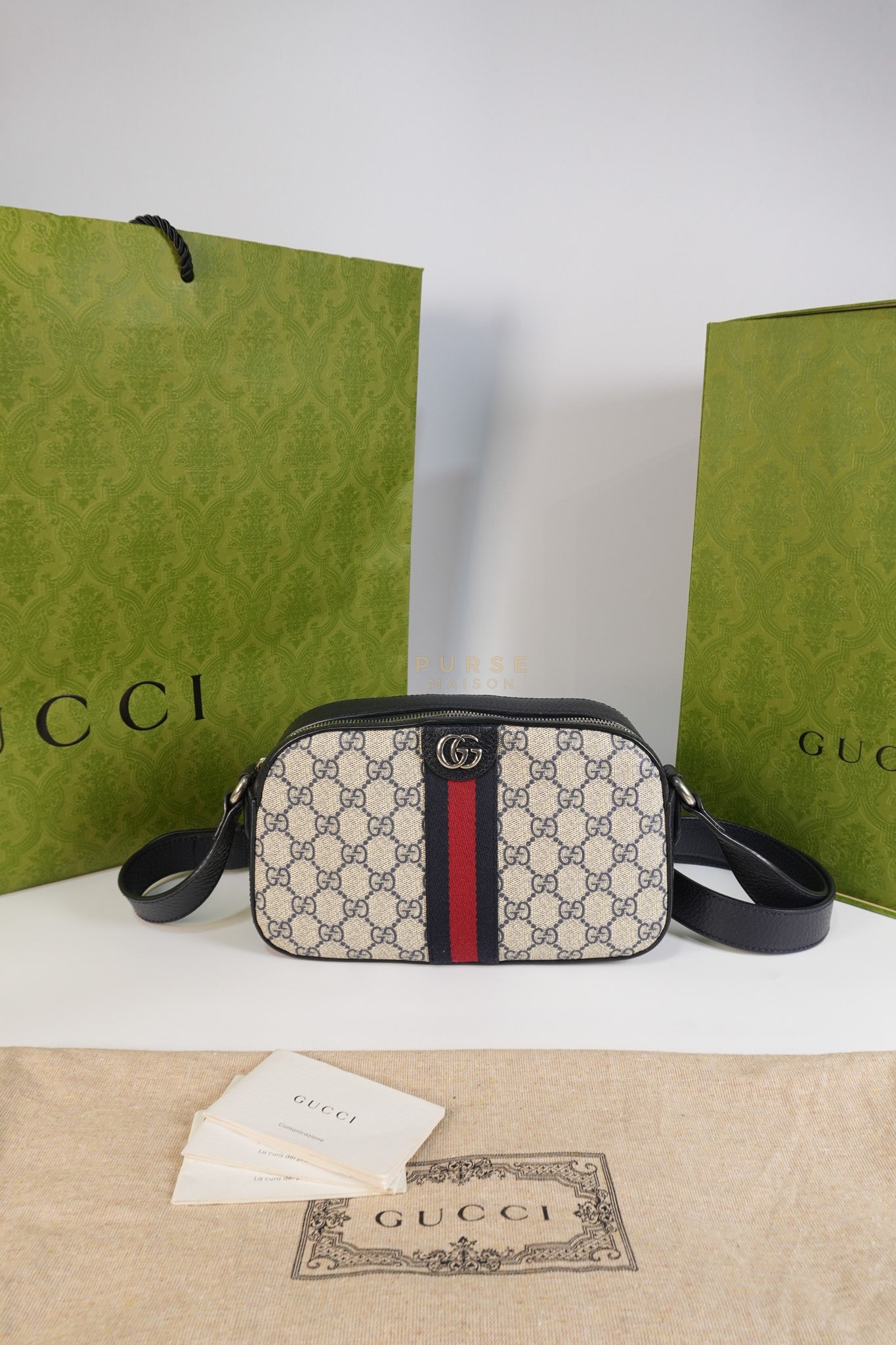 Camera Bag Ophidia Supreme Canvas and Navy Blue Cross Body Bag | Purse Maison Luxury Bags Shop