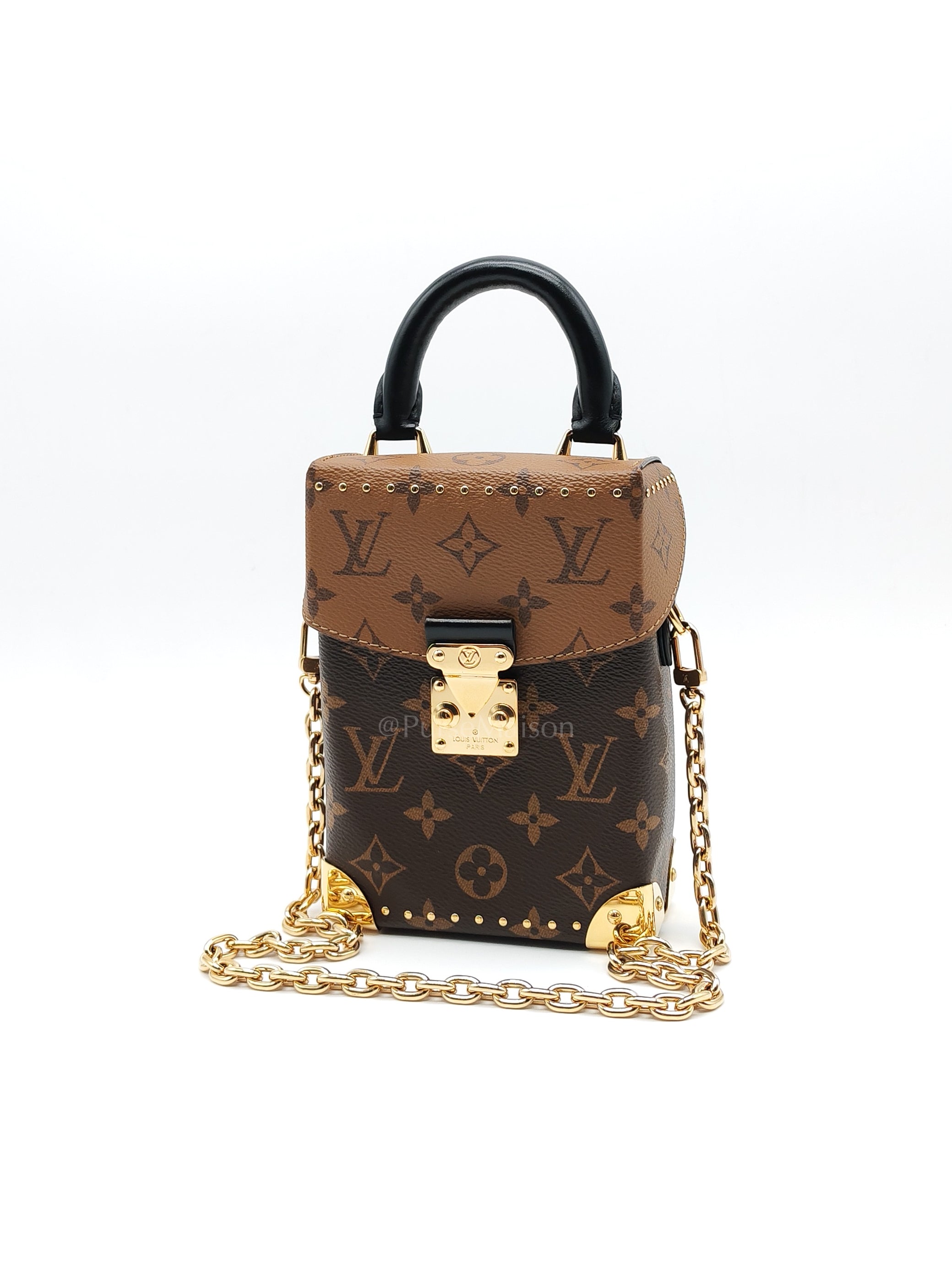 Camera Box Handbag in Reverse Monogram Canvas & Gold Hardware Microchip | Purse Maison Luxury Bags Shop