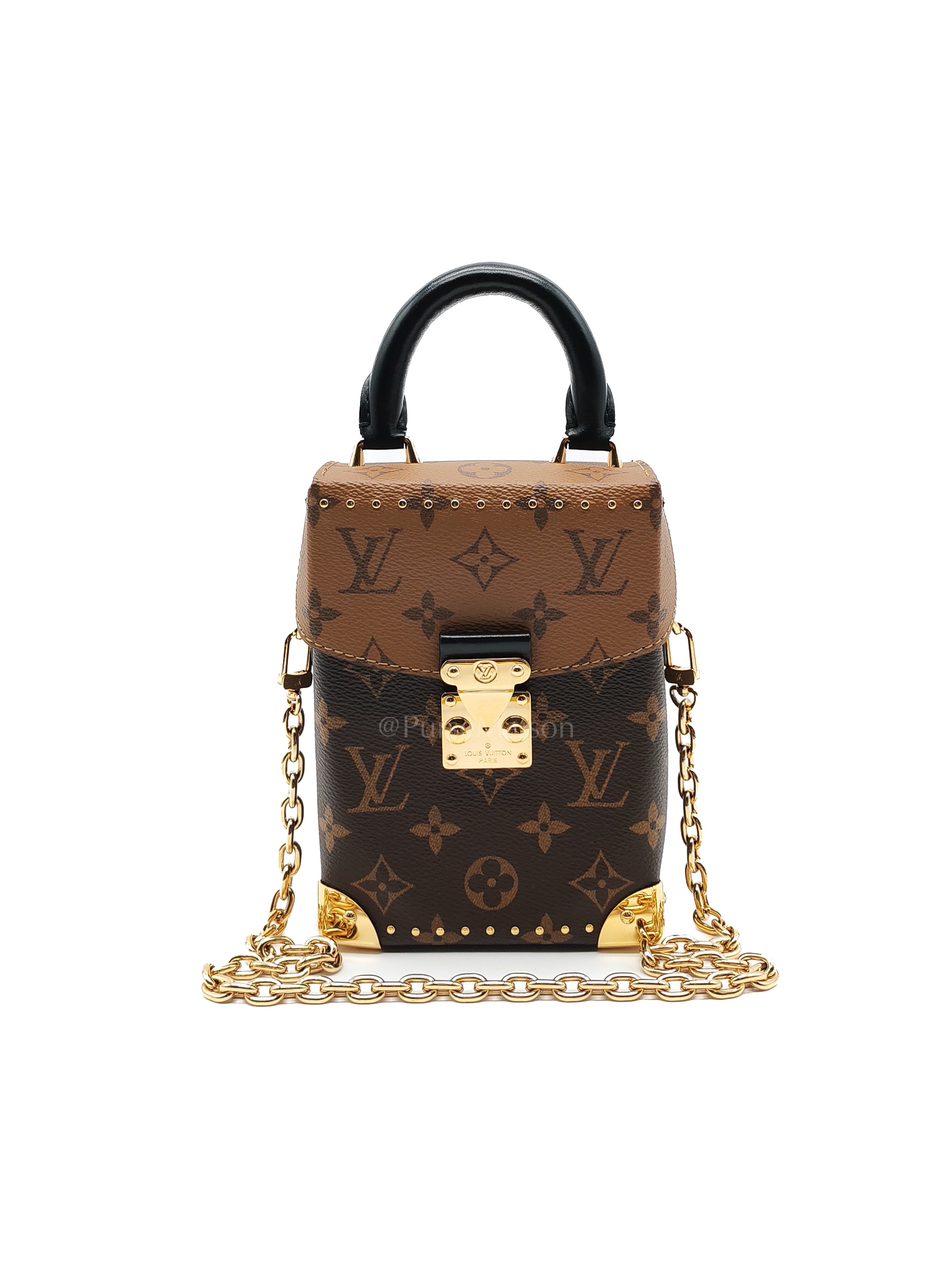 Camera Box Handbag in Reverse Monogram Canvas & Gold Hardware Microchip | Purse Maison Luxury Bags Shop