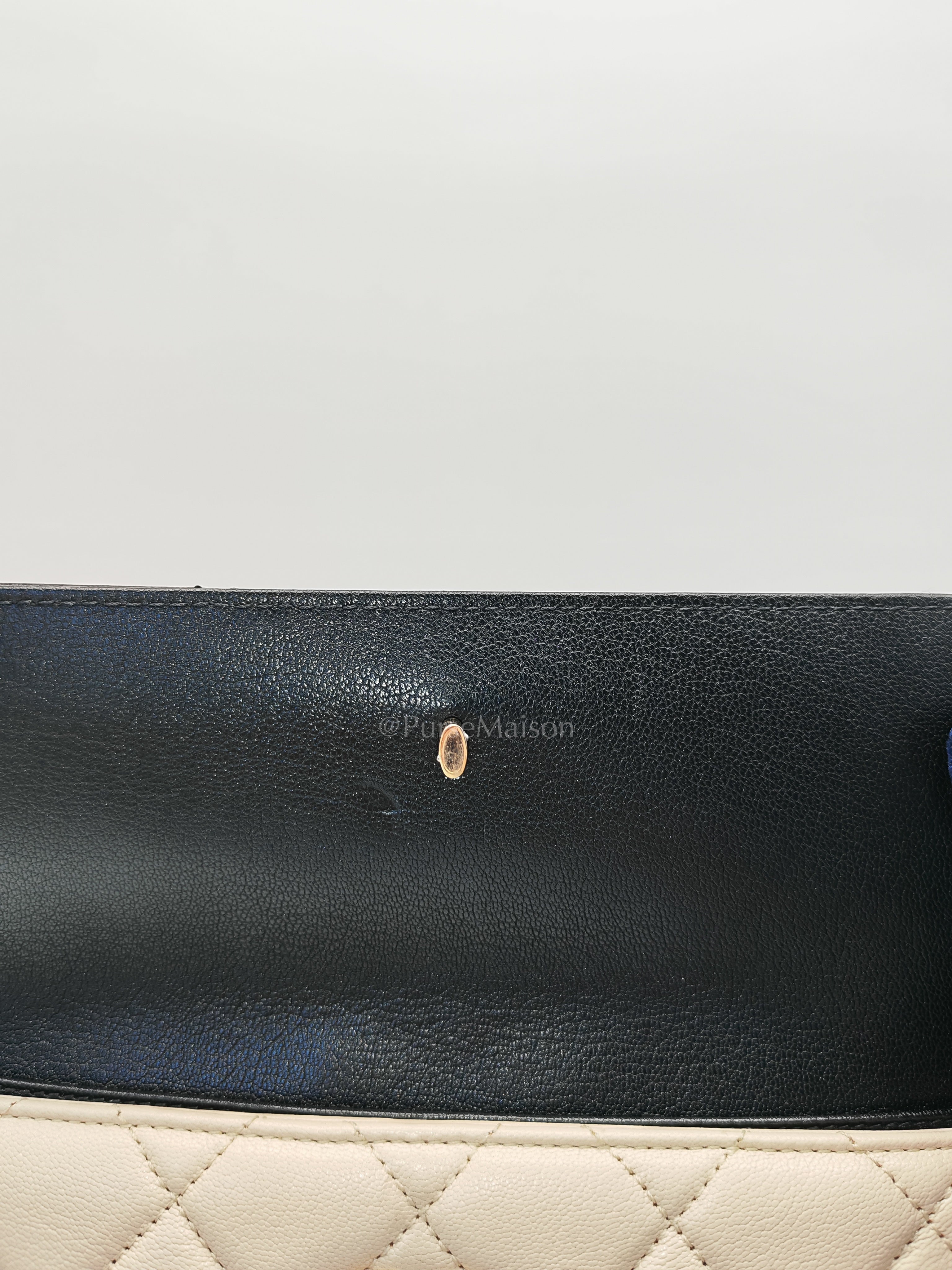 Camera Case Bag in Tricolor Beige/White/Black Quilted Goatskin Leather & Light Gold Hardware Series 29 | Purse Maison Luxury Bags Shop