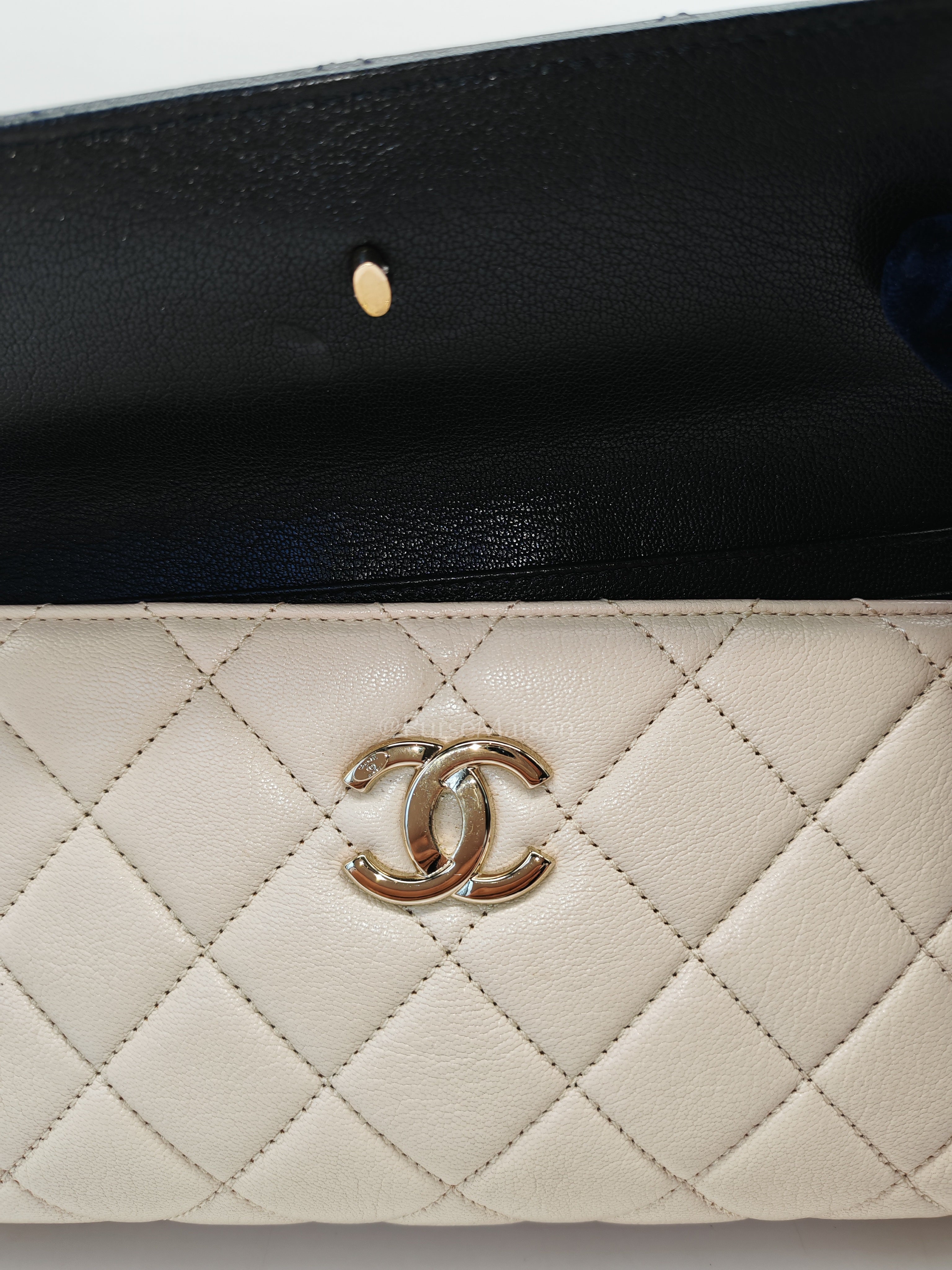 Camera Case Bag in Tricolor Beige/White/Black Quilted Goatskin Leather & Light Gold Hardware Series 29 | Purse Maison Luxury Bags Shop