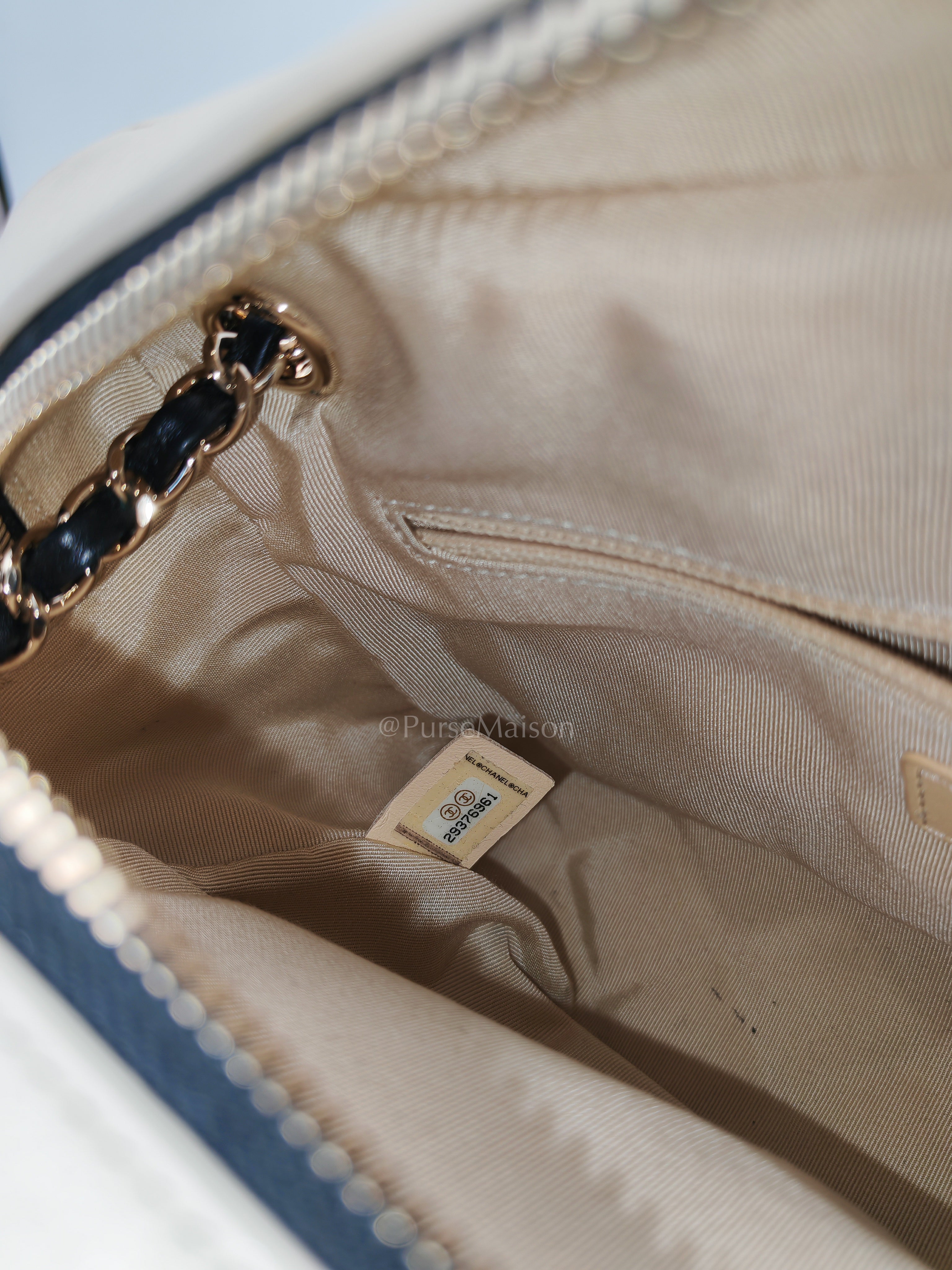 Camera Case Bag in Tricolor Beige/White/Black Quilted Goatskin Leather & Light Gold Hardware Series 29 | Purse Maison Luxury Bags Shop