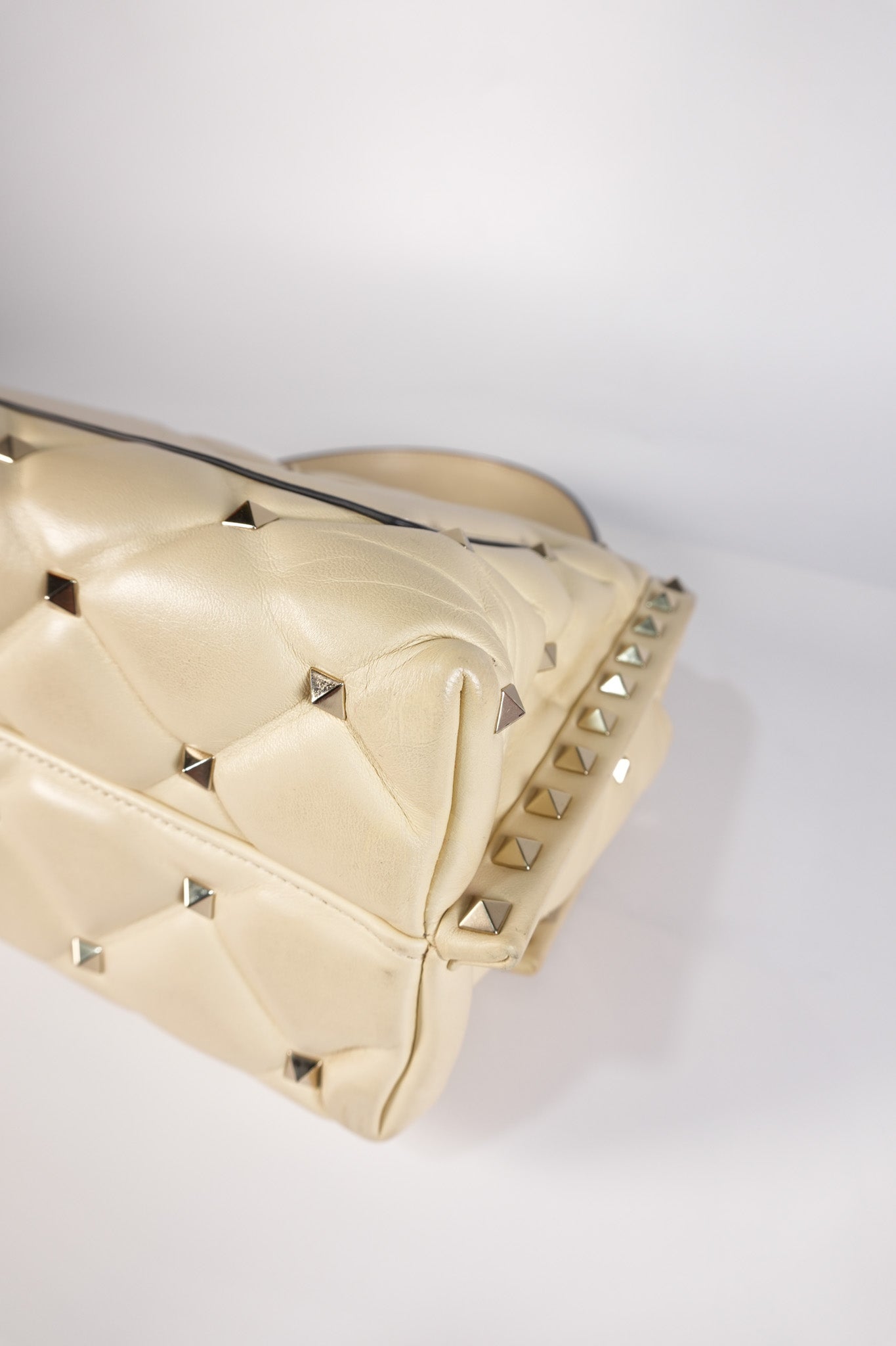 Candystud Nappa Top Handle in Light Beige Smooth Calfskin Leather | Purse Maison Luxury Bags Shop