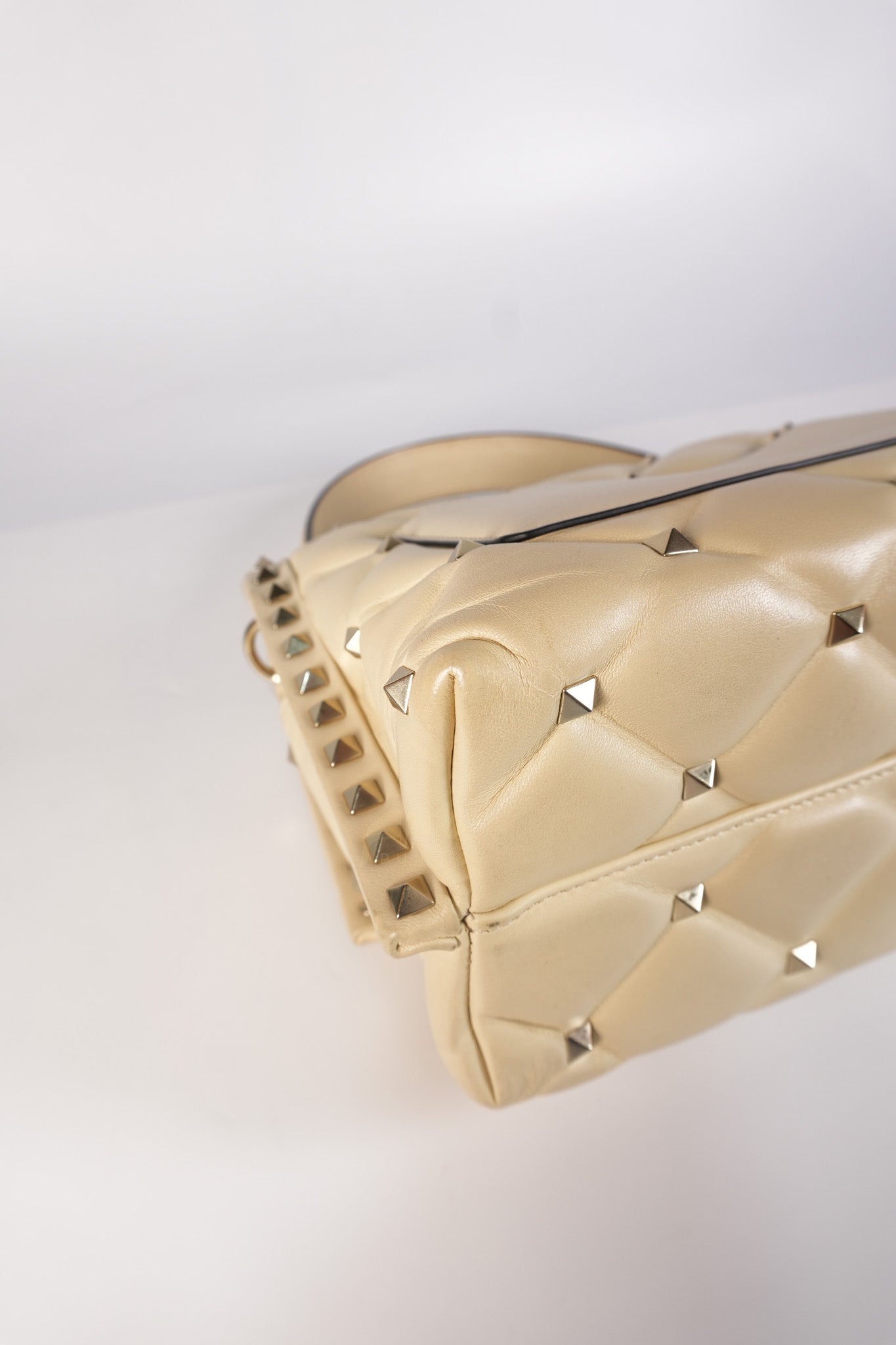 Candystud Nappa Top Handle in Light Beige Smooth Calfskin Leather | Purse Maison Luxury Bags Shop