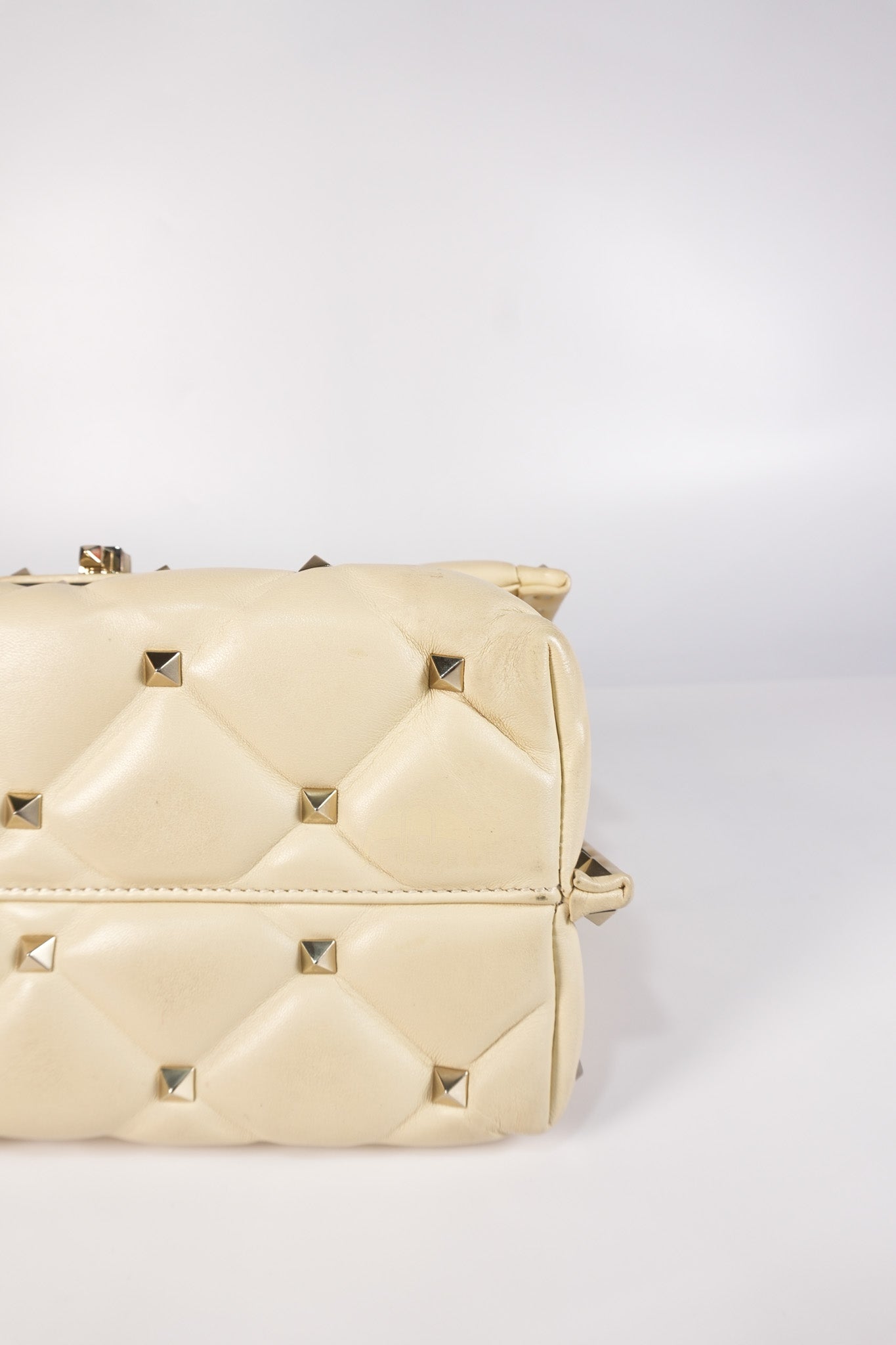Candystud Nappa Top Handle in Light Beige Smooth Calfskin Leather | Purse Maison Luxury Bags Shop