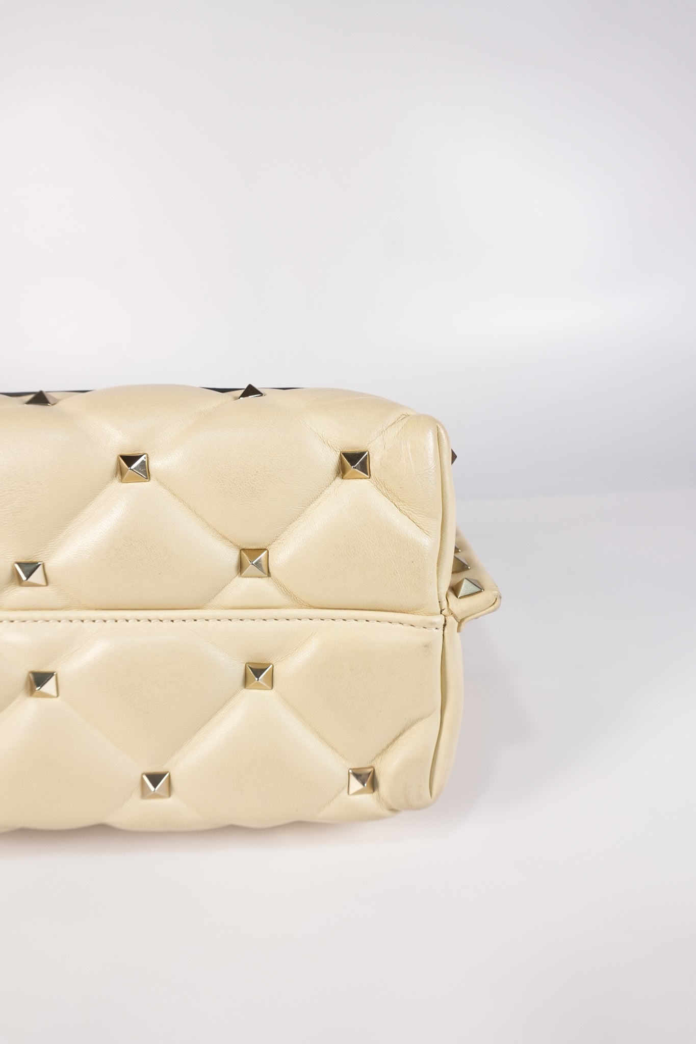 Candystud Nappa Top Handle in Light Beige Smooth Calfskin Leather | Purse Maison Luxury Bags Shop