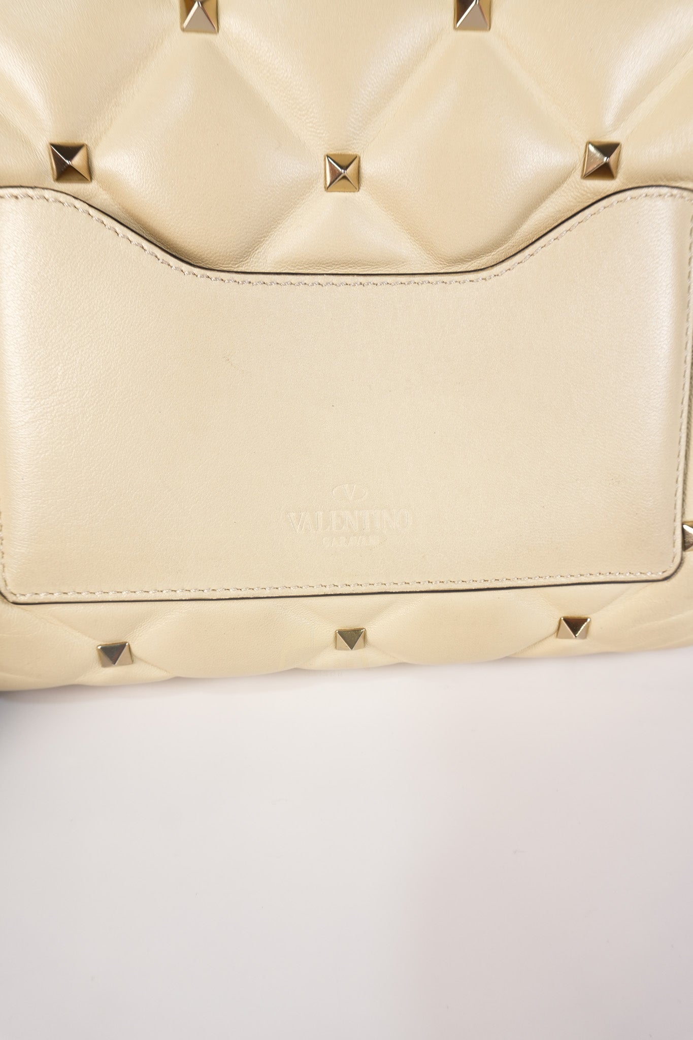 Candystud Nappa Top Handle in Light Beige Smooth Calfskin Leather | Purse Maison Luxury Bags Shop