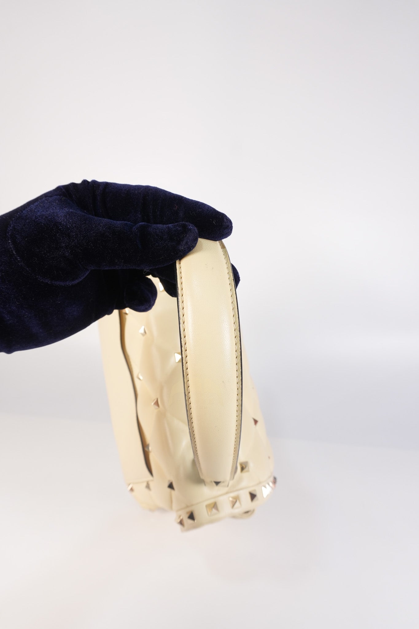 Candystud Nappa Top Handle in Light Beige Smooth Calfskin Leather | Purse Maison Luxury Bags Shop