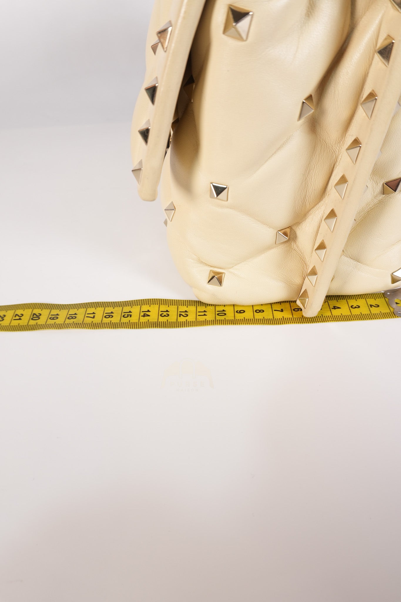 Candystud Nappa Top Handle in Light Beige Smooth Calfskin Leather | Purse Maison Luxury Bags Shop