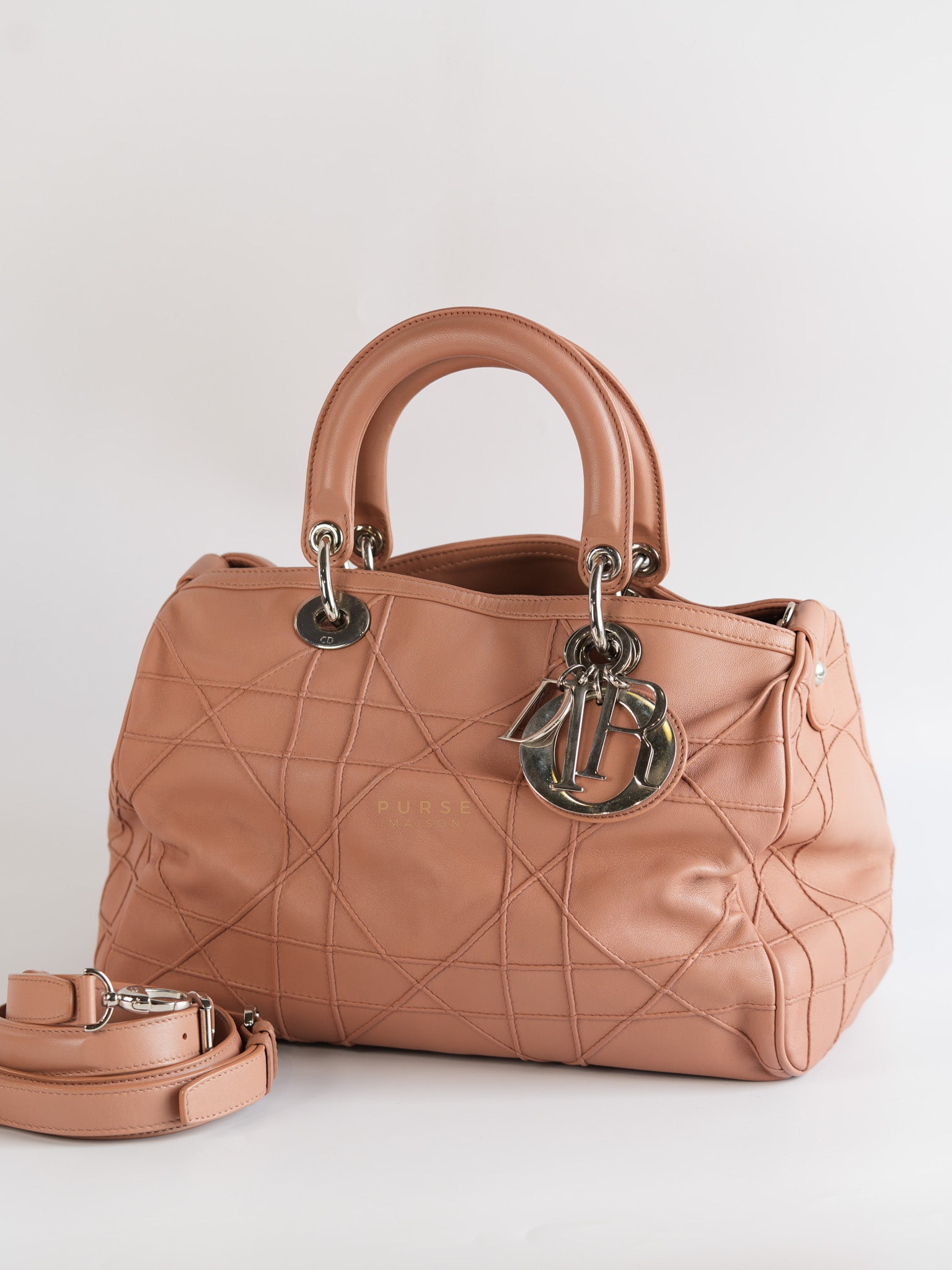 Cannage Vintage Large Baby Pink Crossbody Boston Bag | Purse Maison Luxury Bags Shop