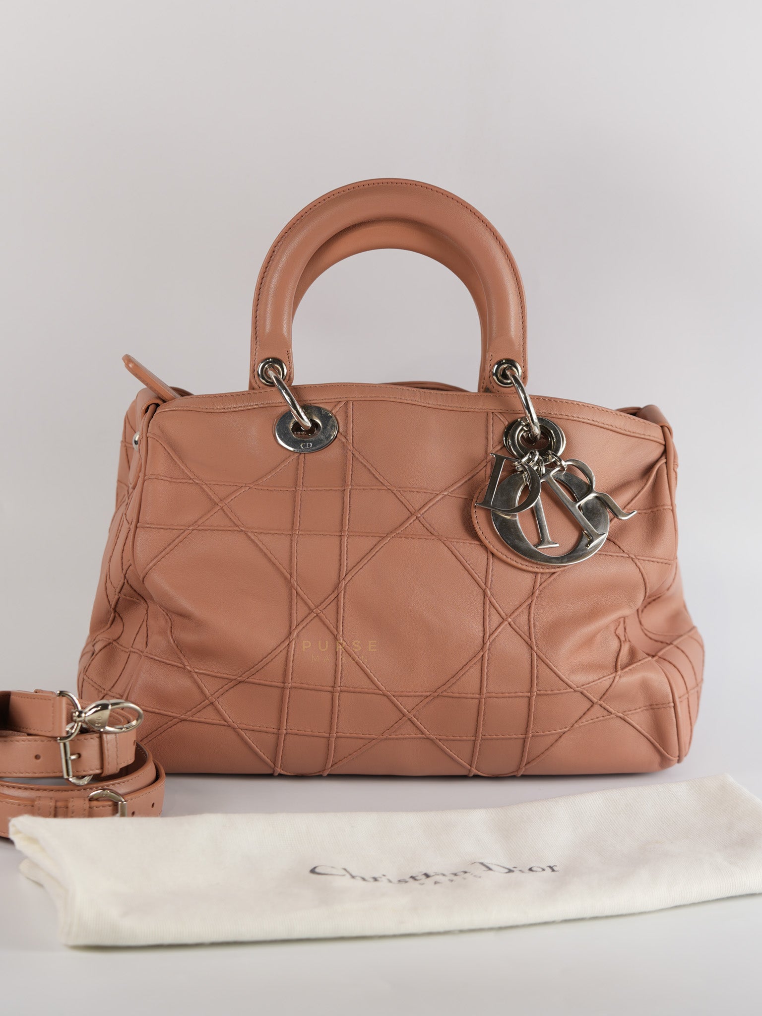 Cannage Vintage Large Baby Pink Crossbody Boston Bag | Purse Maison Luxury Bags Shop