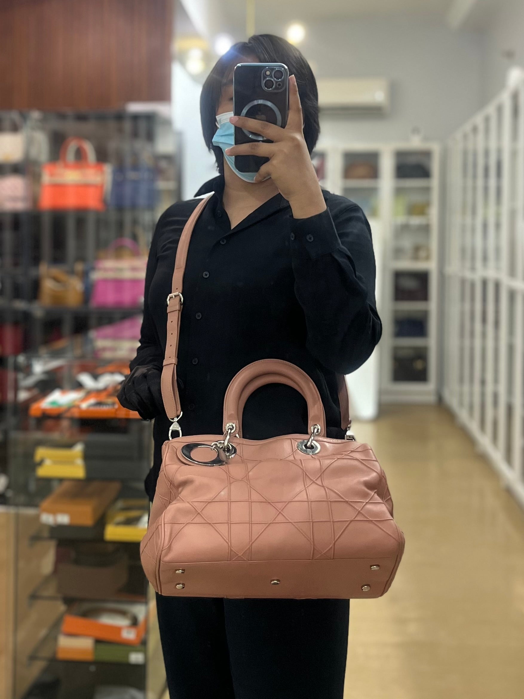 Cannage Vintage Large Baby Pink Crossbody Boston Bag | Purse Maison Luxury Bags Shop