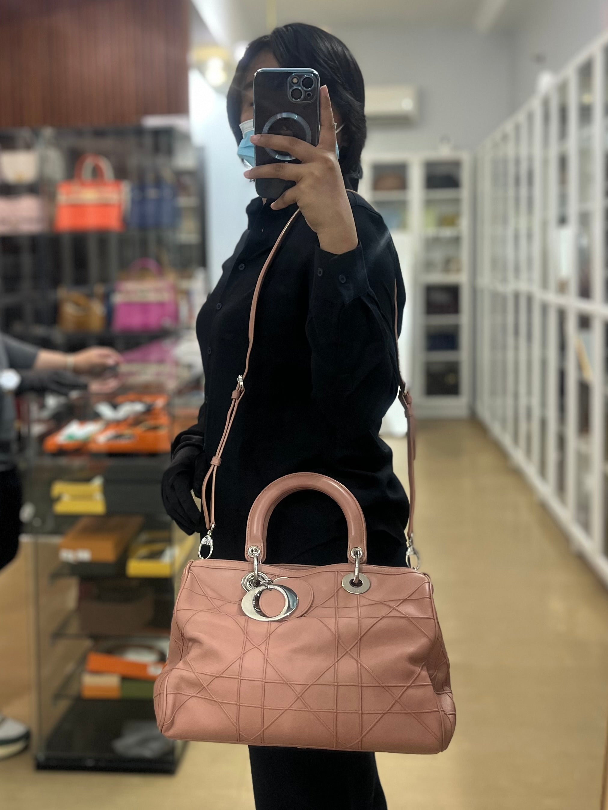 Cannage Vintage Large Baby Pink Crossbody Boston Bag | Purse Maison Luxury Bags Shop