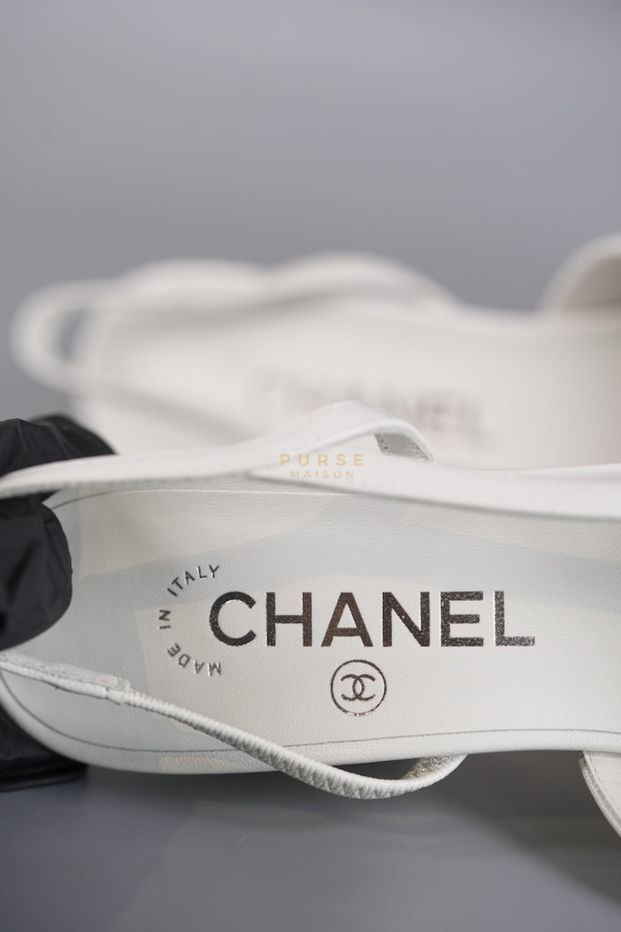 Cap Toe CC Slingback Pumps in White Lambskin Leather Size 38 EU(25 cm) | Purse Maison Luxury Bags Shop