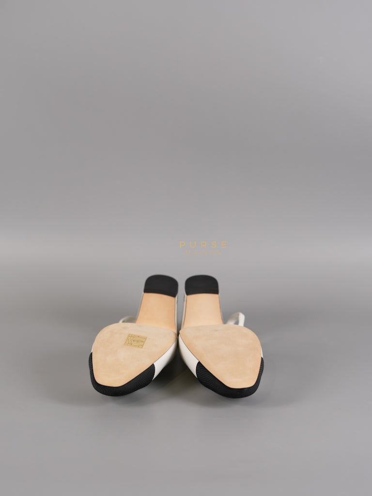 Cap Toe CC Slingback Pumps in White Lambskin Leather Size 38 EU(25 cm) | Purse Maison Luxury Bags Shop