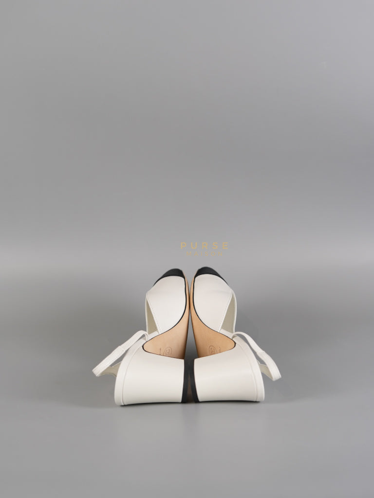 Cap Toe CC Slingback Pumps in White Lambskin Leather Size 38 EU(25 cm) | Purse Maison Luxury Bags Shop