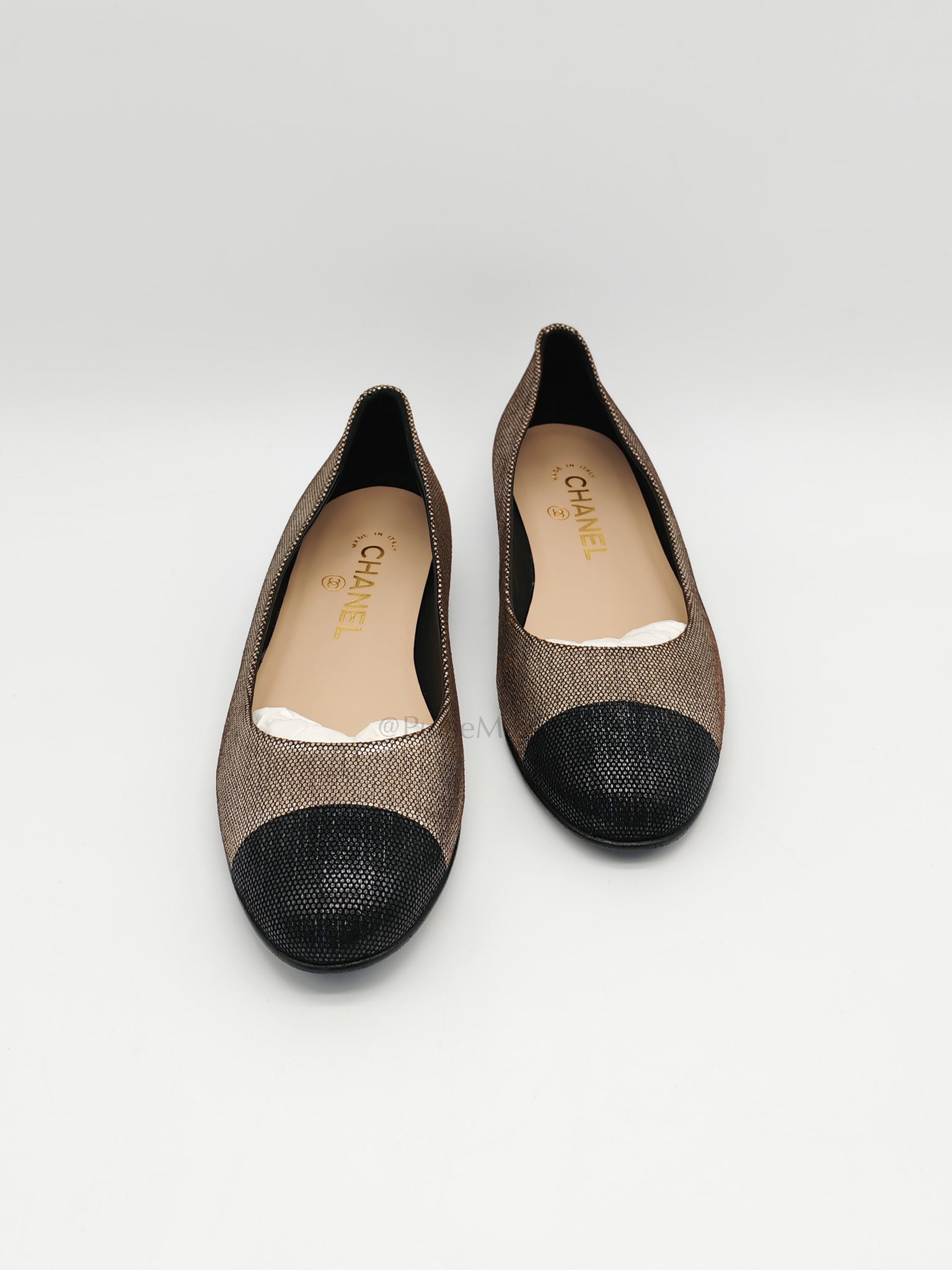 Cap Toe in Black Metallic Glitter Ballet Flats Size 38EU (24cm) | Purse Maison Luxury Bags Shop
