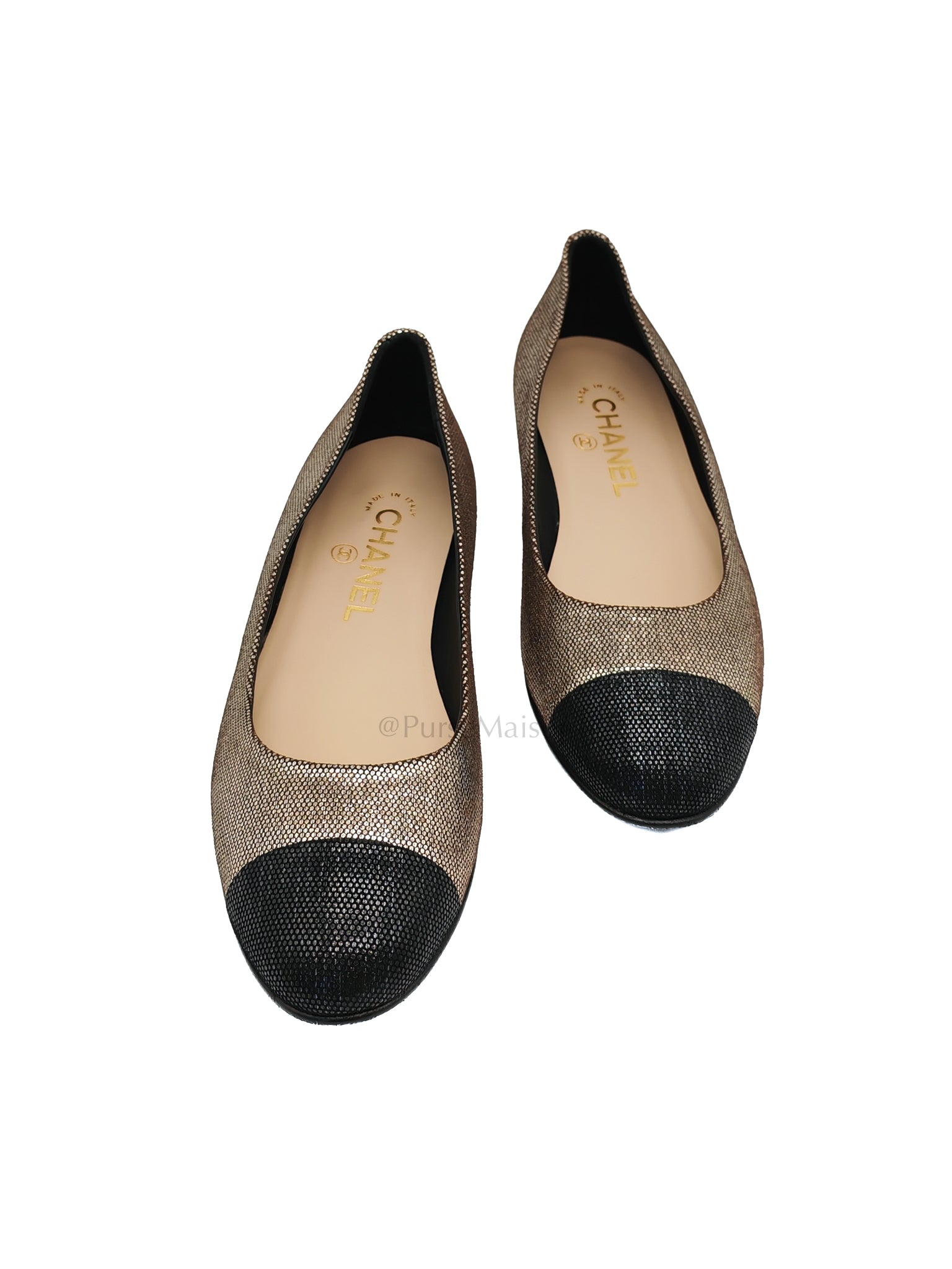 Cap Toe in Black Metallic Glitter Ballet Flats Size 38EU (24cm) | Purse Maison Luxury Bags Shop