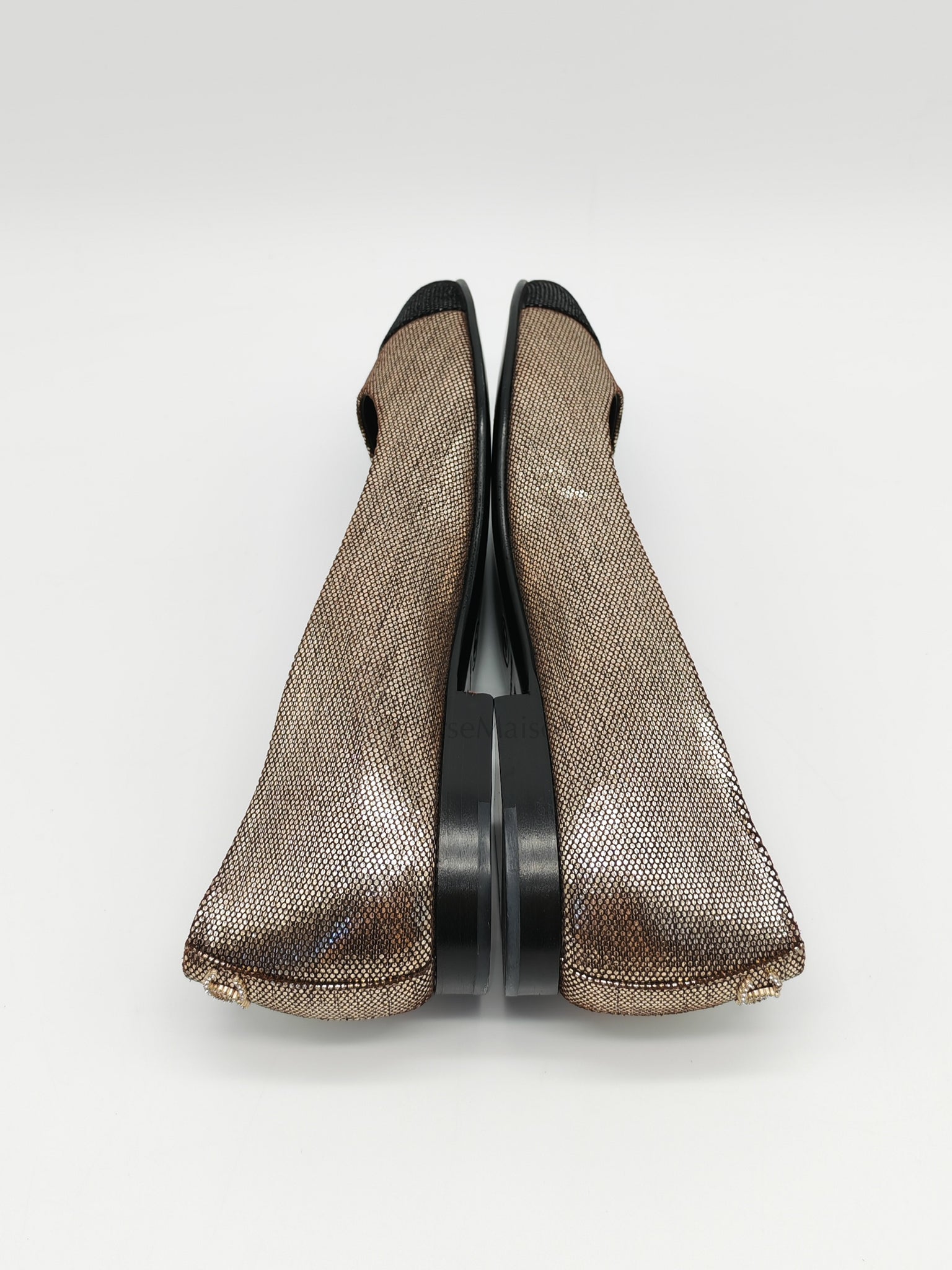 Cap Toe in Black Metallic Glitter Ballet Flats Size 38EU (24cm) | Purse Maison Luxury Bags Shop