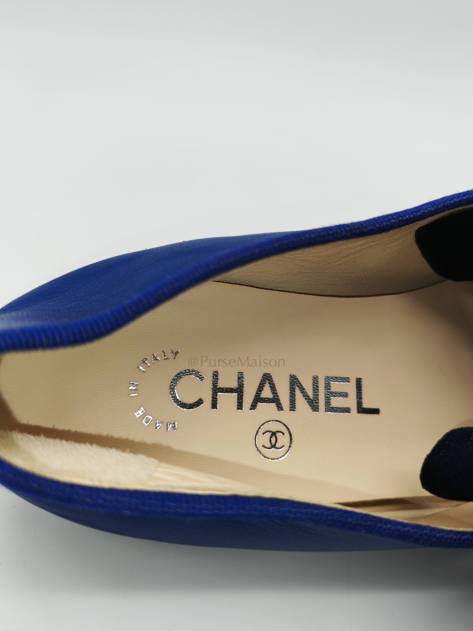 Cap Toe in Blue/Black Lambskin Leather Ballet Flats Size 37.5EU (23.5cm) | Purse Maison Luxury Bags Shop