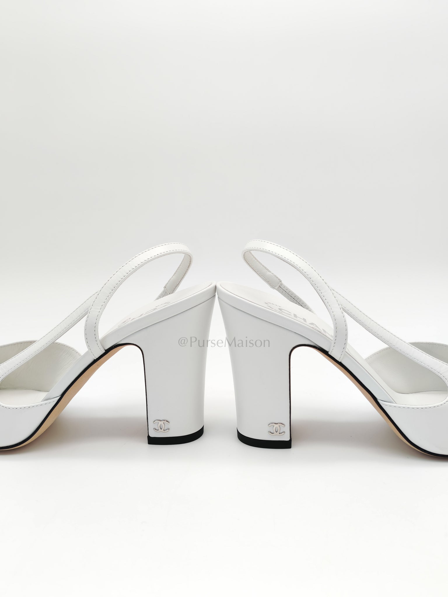 Cap Toe in White/Black Slingback Sandals Size 39EU (25cm) | Purse Maison Luxury Bags Shop