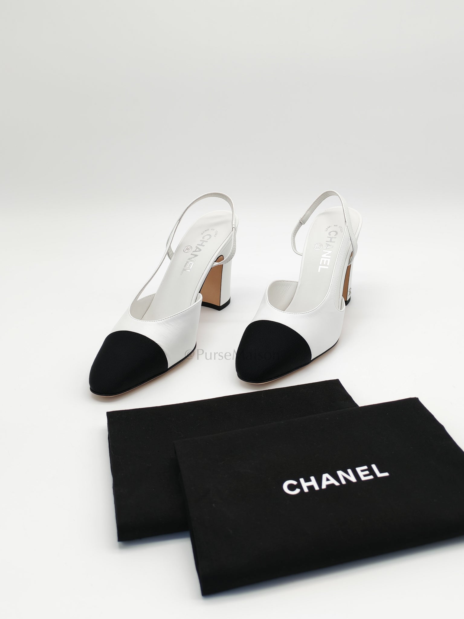 Cap Toe in White/Black Slingback Sandals Size 39EU (25cm) | Purse Maison Luxury Bags Shop