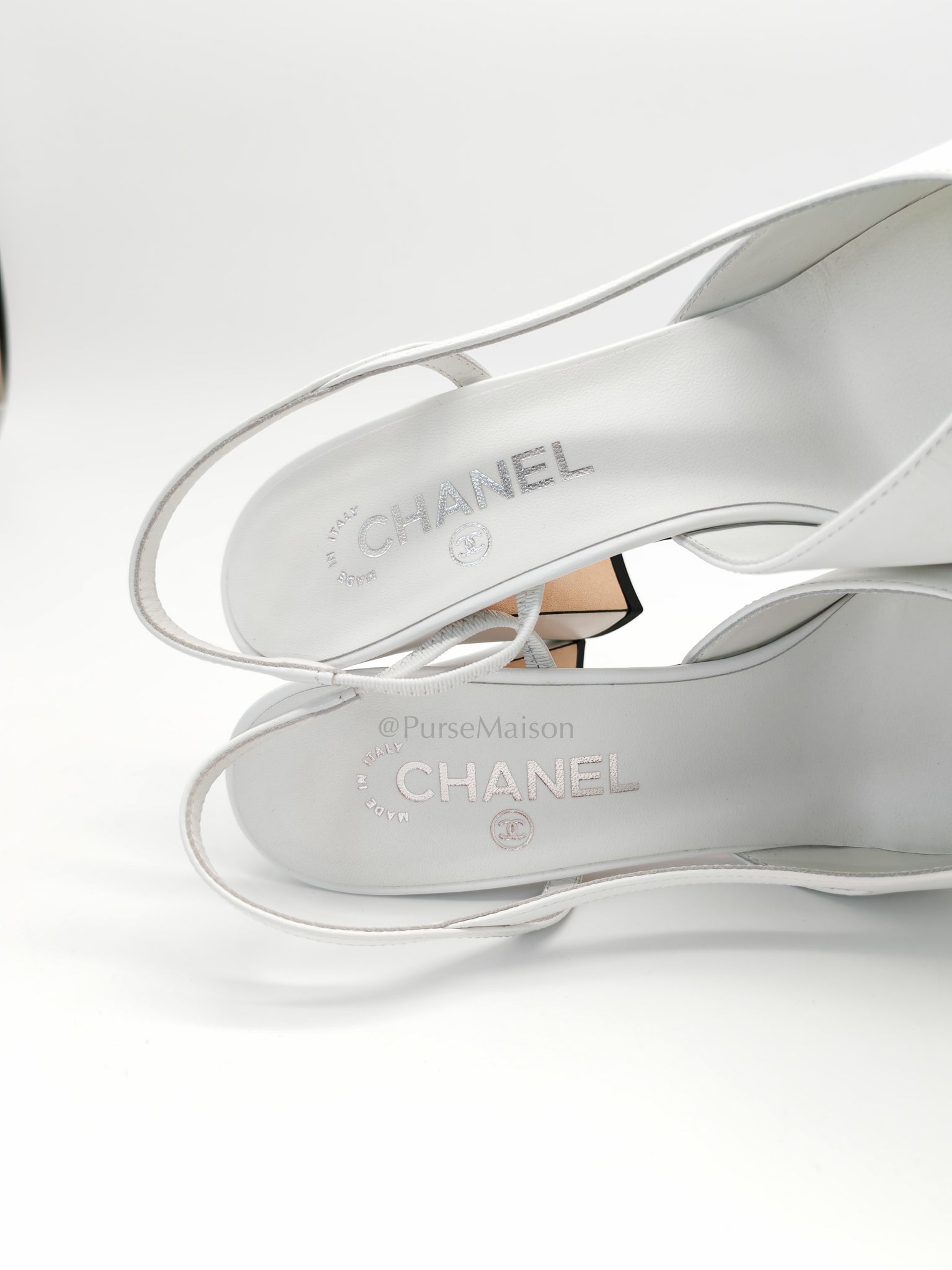 Cap Toe in White/Black Slingback Sandals Size 39EU (25cm) | Purse Maison Luxury Bags Shop