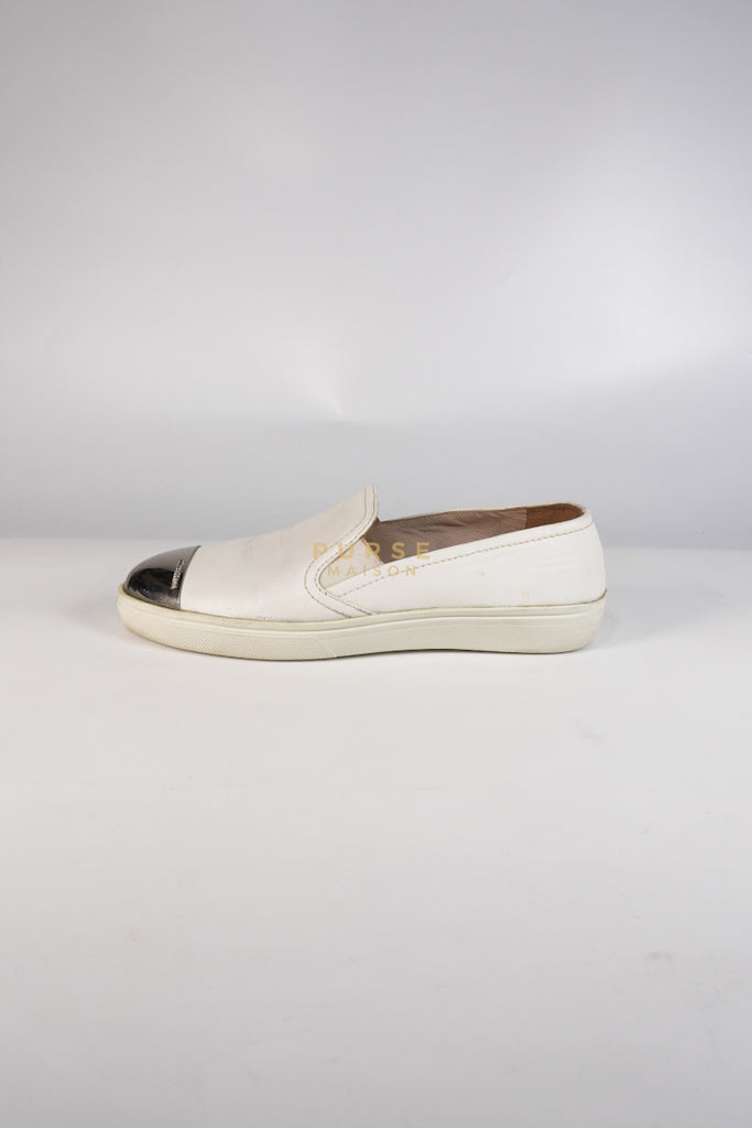 Cap Toe Silver & White Slip on Shoes Size 37.5 EU (25cm) | Purse Maison Luxury Bags Shop