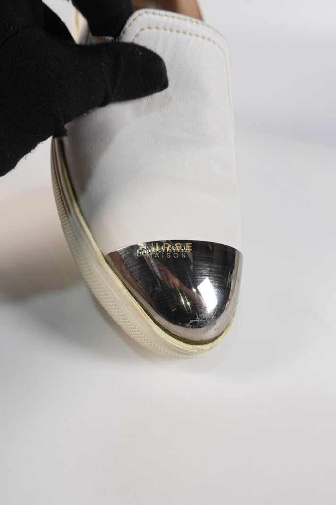 Cap Toe Silver & White Slip on Shoes Size 37.5 EU (25cm) | Purse Maison Luxury Bags Shop