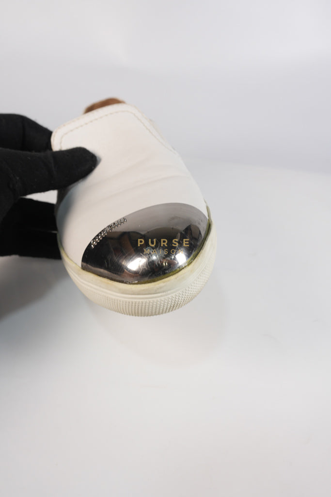 Cap Toe Silver & White Slip on Shoes Size 37.5 EU (25cm) | Purse Maison Luxury Bags Shop