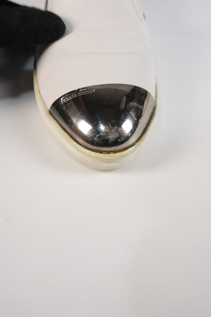 Cap Toe Silver & White Slip on Shoes Size 37.5 EU (25cm) | Purse Maison Luxury Bags Shop