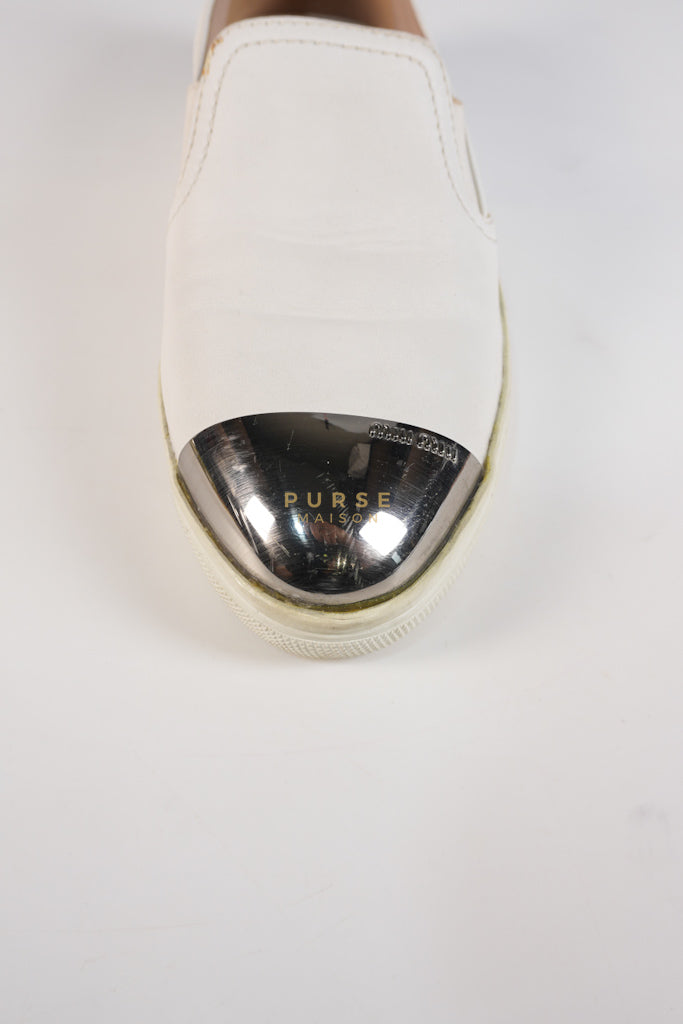 Cap Toe Silver & White Slip on Shoes Size 37.5 EU (25cm) | Purse Maison Luxury Bags Shop