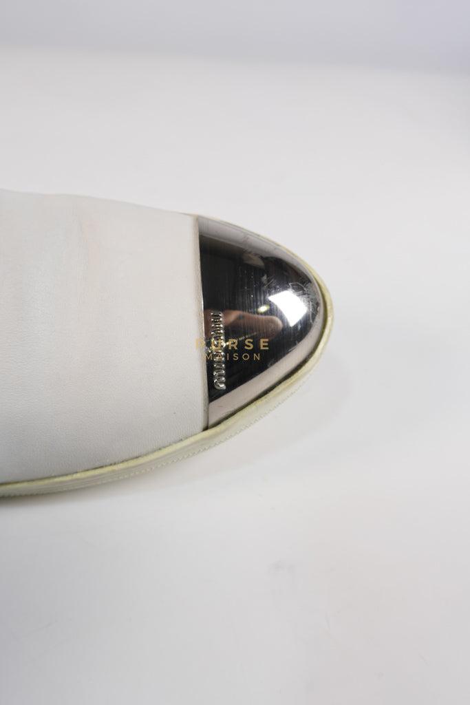 Cap Toe Silver & White Slip on Shoes Size 37.5 EU (25cm) | Purse Maison Luxury Bags Shop