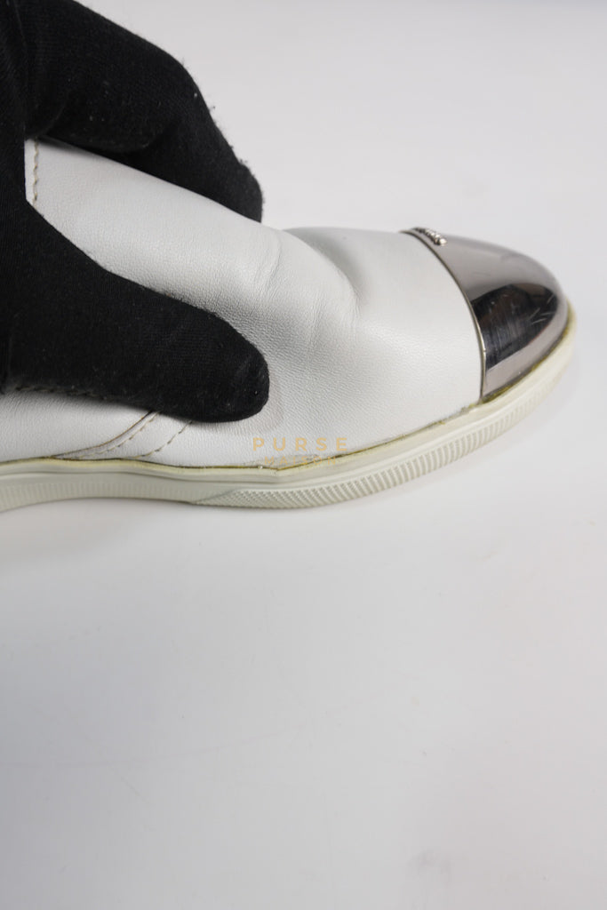 Cap Toe Silver & White Slip on Shoes Size 37.5 EU (25cm) | Purse Maison Luxury Bags Shop
