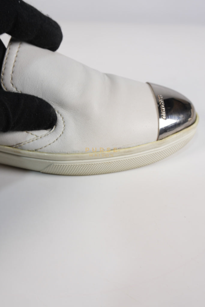 Cap Toe Silver & White Slip on Shoes Size 37.5 EU (25cm) | Purse Maison Luxury Bags Shop
