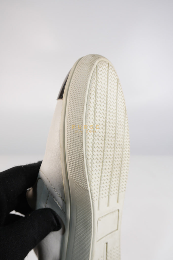 Cap Toe Silver & White Slip on Shoes Size 37.5 EU (25cm) | Purse Maison Luxury Bags Shop