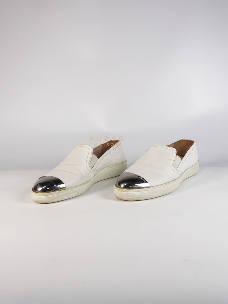 Cap Toe Silver & White Slip on Shoes Size 37.5 EU (25cm) | Purse Maison Luxury Bags Shop