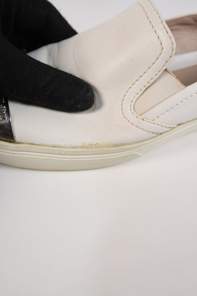 Cap Toe Silver & White Slip on Shoes Size 37.5 EU (25cm) | Purse Maison Luxury Bags Shop
