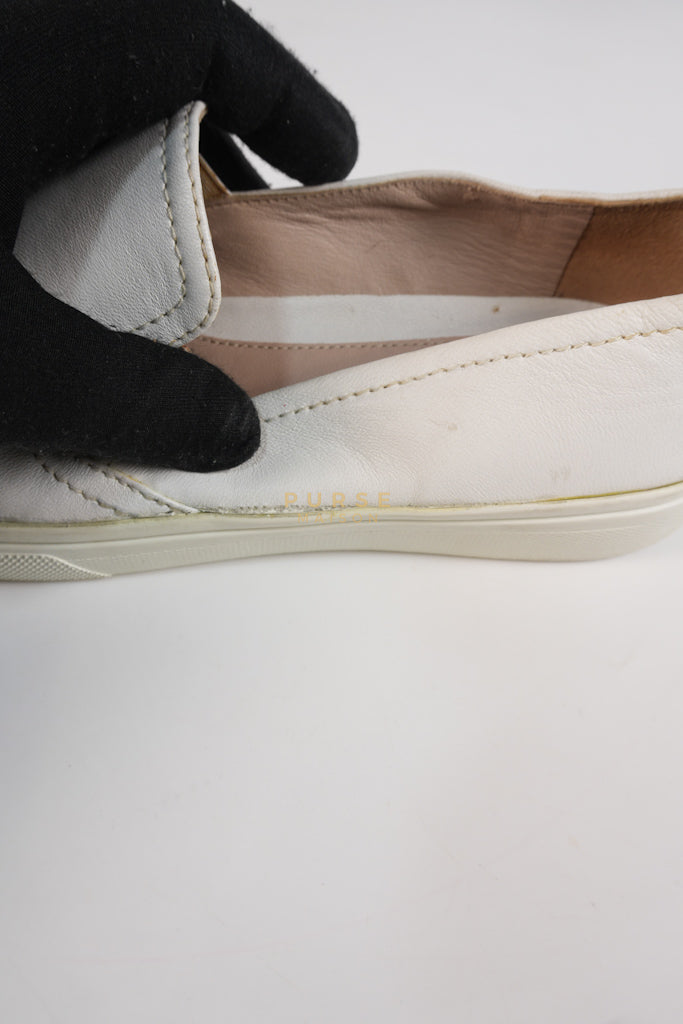 Cap Toe Silver & White Slip on Shoes Size 37.5 EU (25cm) | Purse Maison Luxury Bags Shop